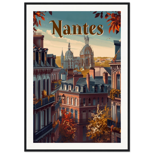 Poster Ville de Nantes ( 70x100-cm-Bois-noir)