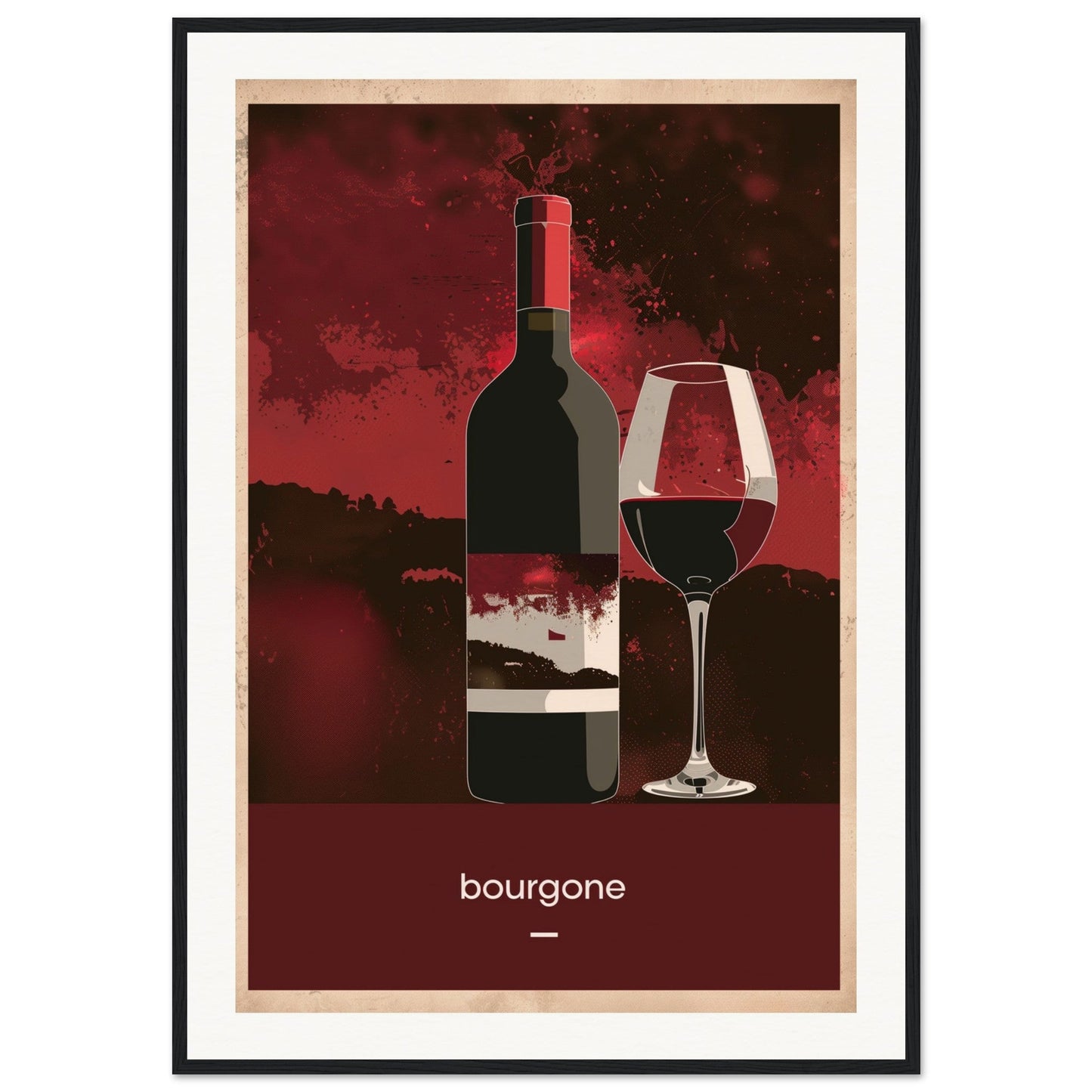 Poster Vin Bourgogne ( 70x100-cm-Bois-noir)