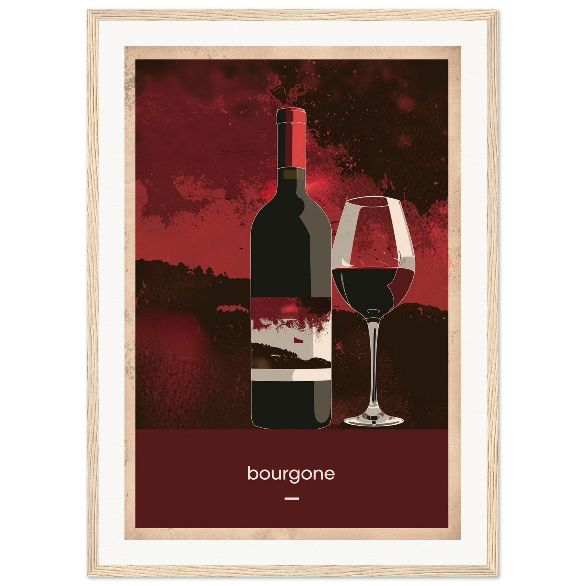 Poster Vin Bourgogne ( 50x70-cm-Bois-clair)