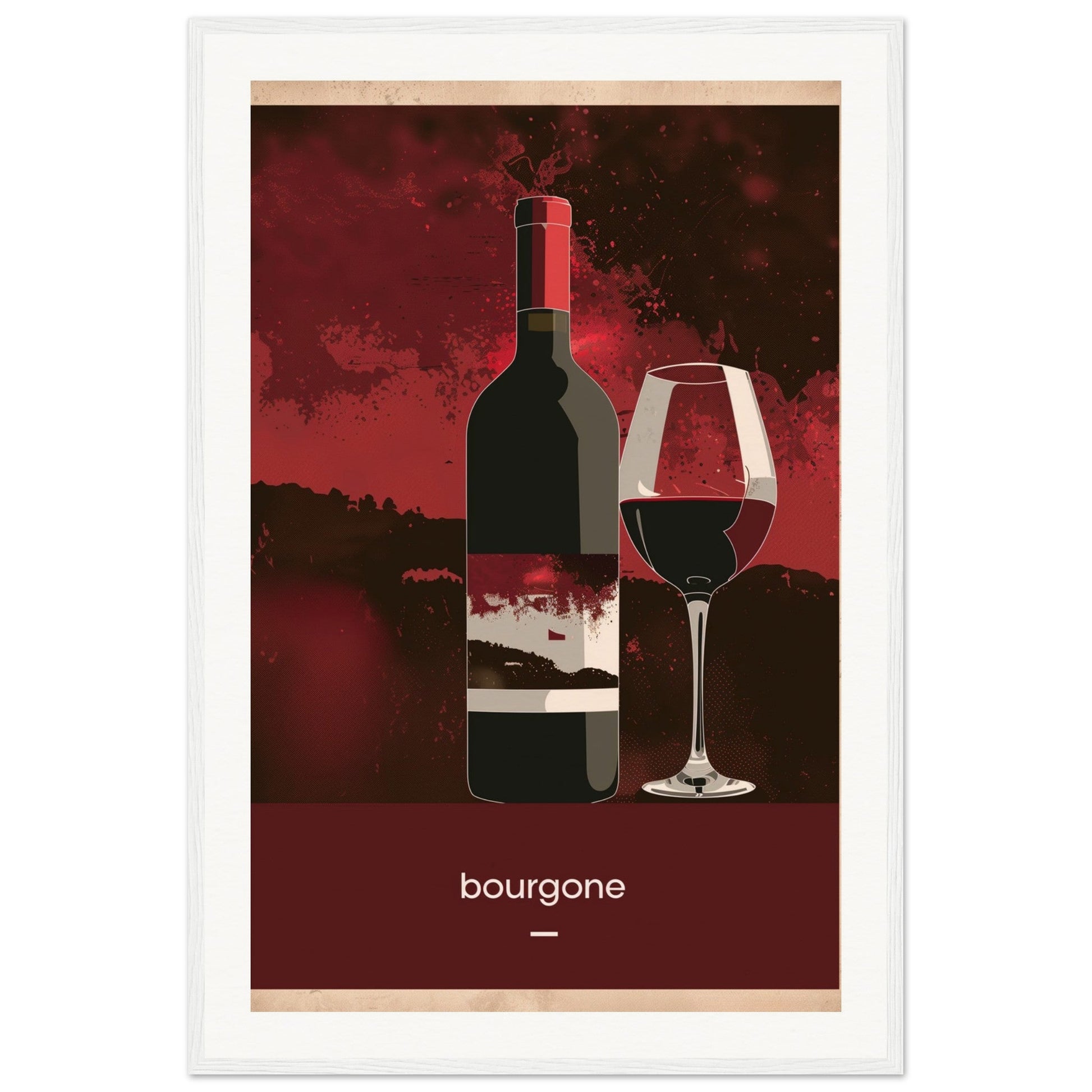 Poster Vin Bourgogne ( 60x90-cm-Bois-blanc)