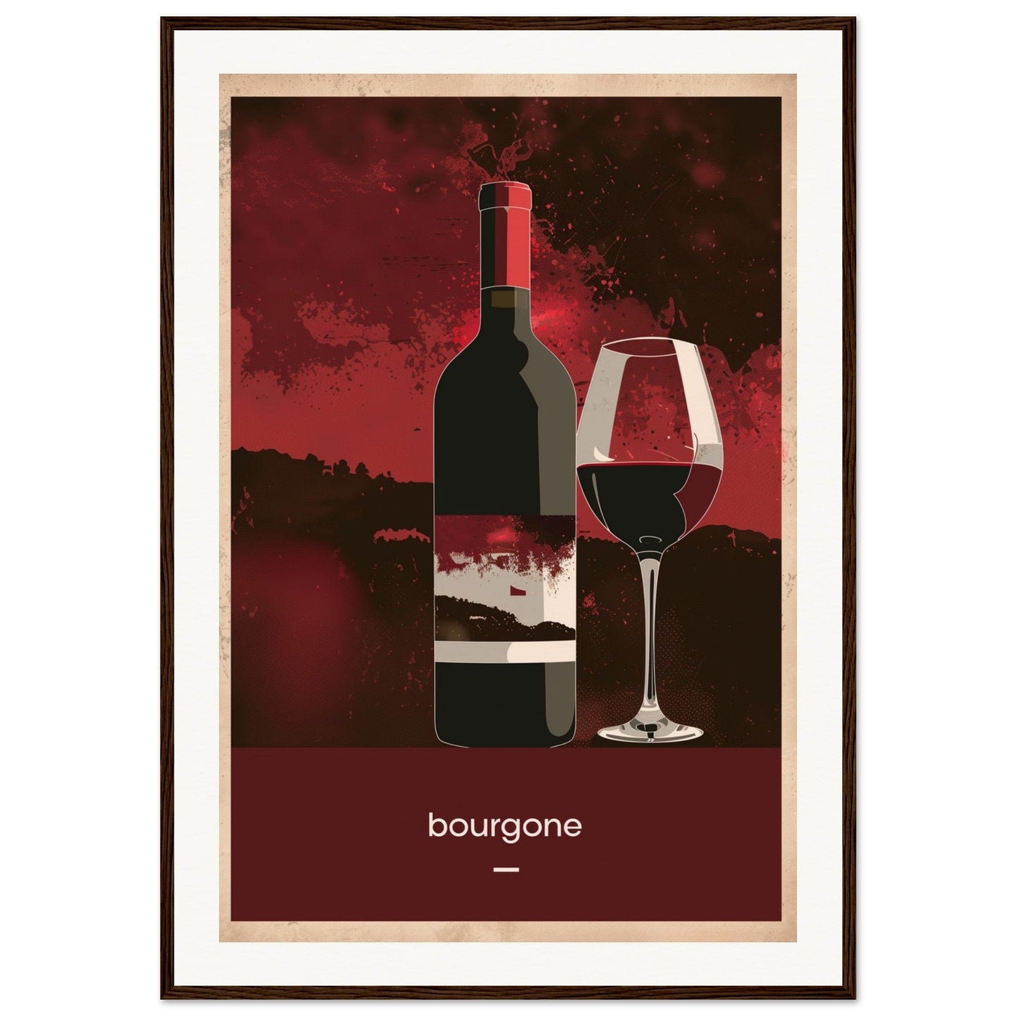 Poster Vin Bourgogne ( 70x100-cm-Bois-foncé)