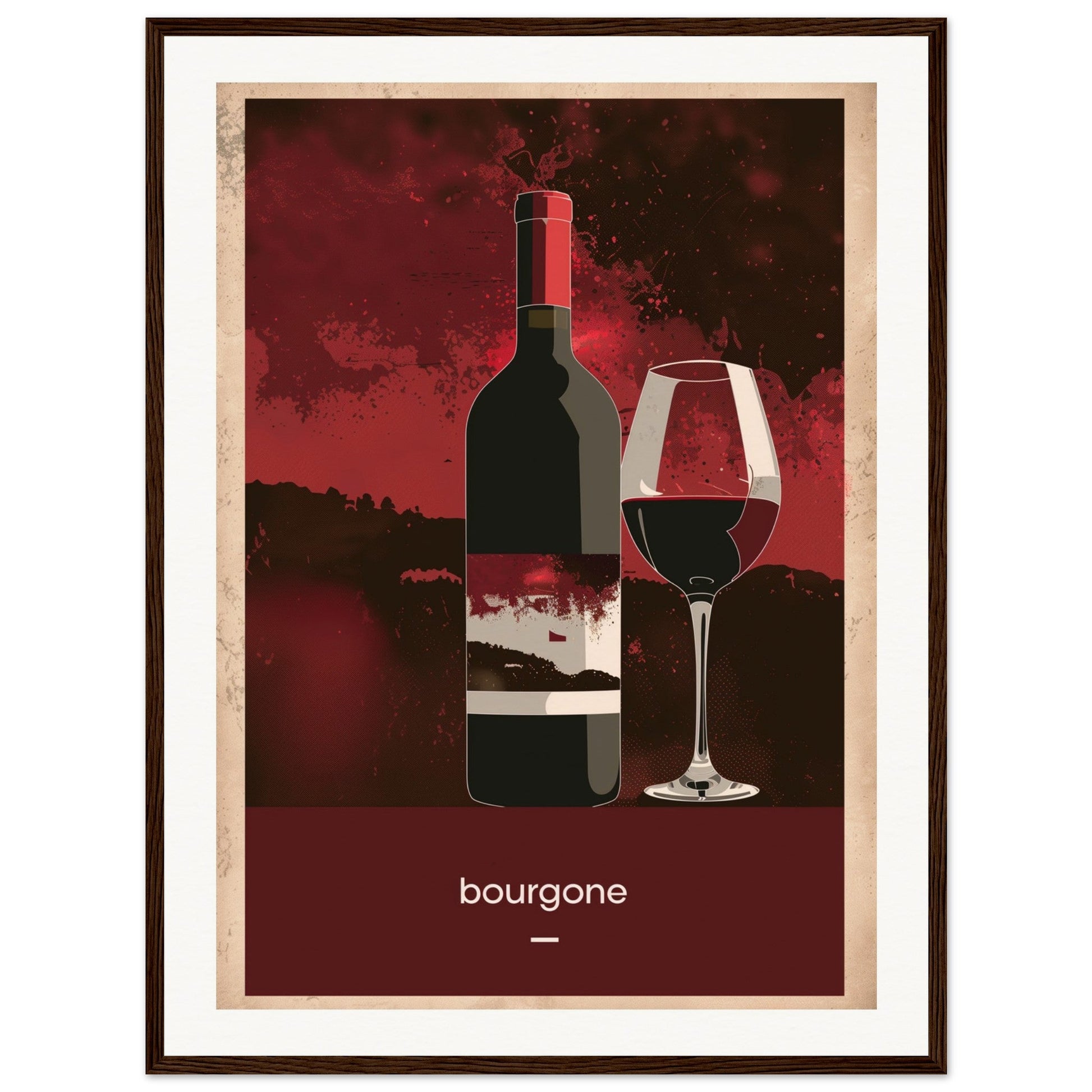 Poster Vin Bourgogne ( 60x80-cm-Bois-foncé)