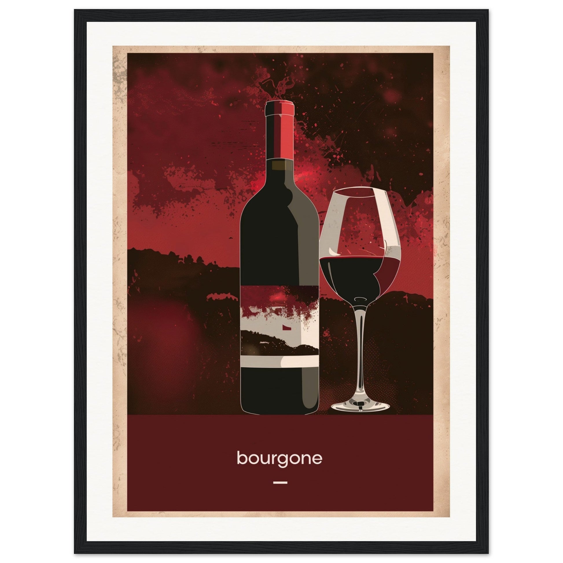 Poster Vin Bourgogne ( 45x60-cm-Bois-noir)