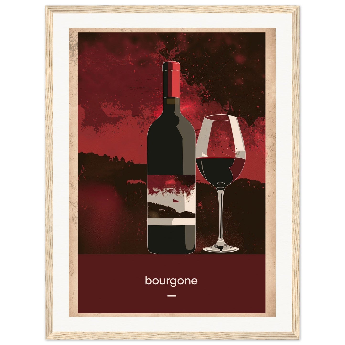 Poster Vin Bourgogne ( 45x60-cm-Bois-clair)