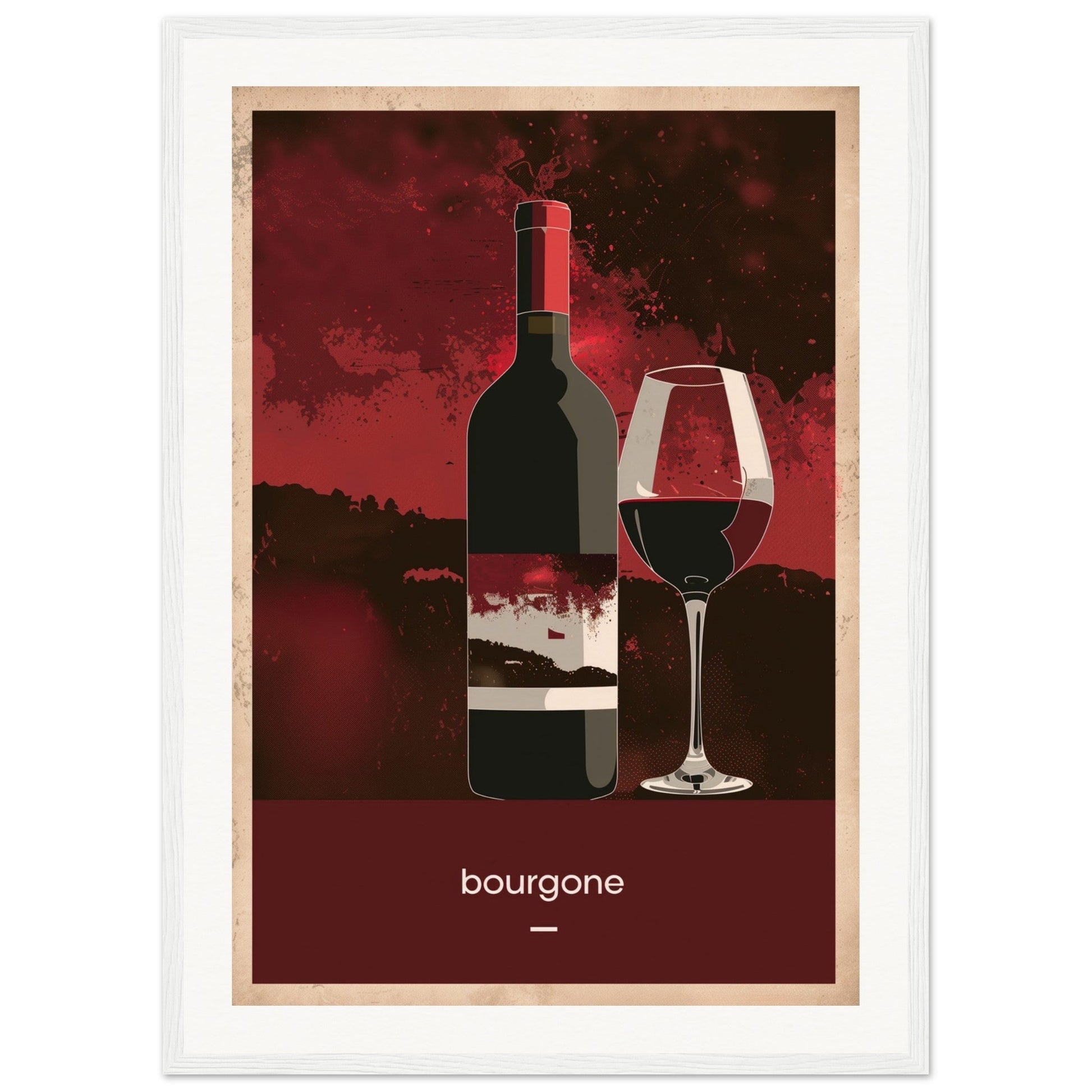 Poster Vin Bourgogne ( 50x70-cm-Bois-blanc)