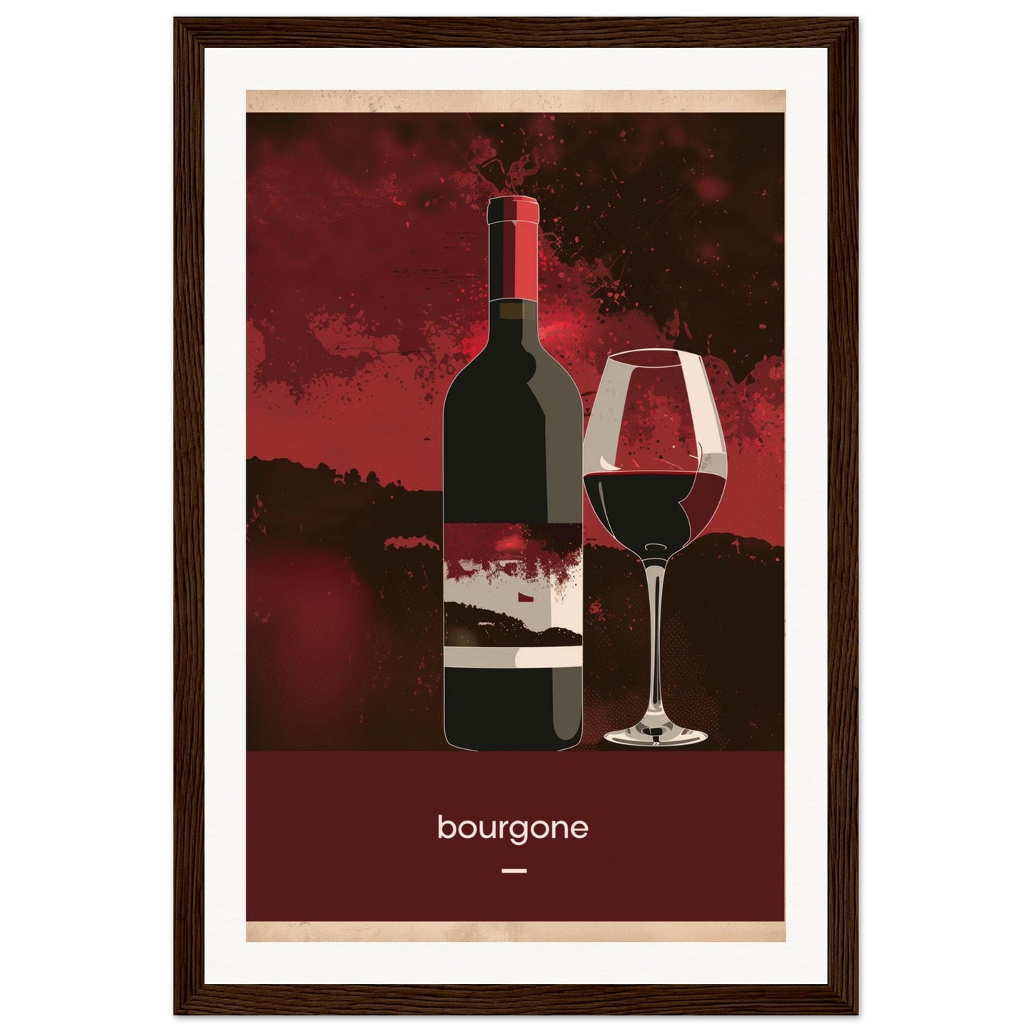 Poster Vin Bourgogne ( 30x45-cm-Bois-foncé)