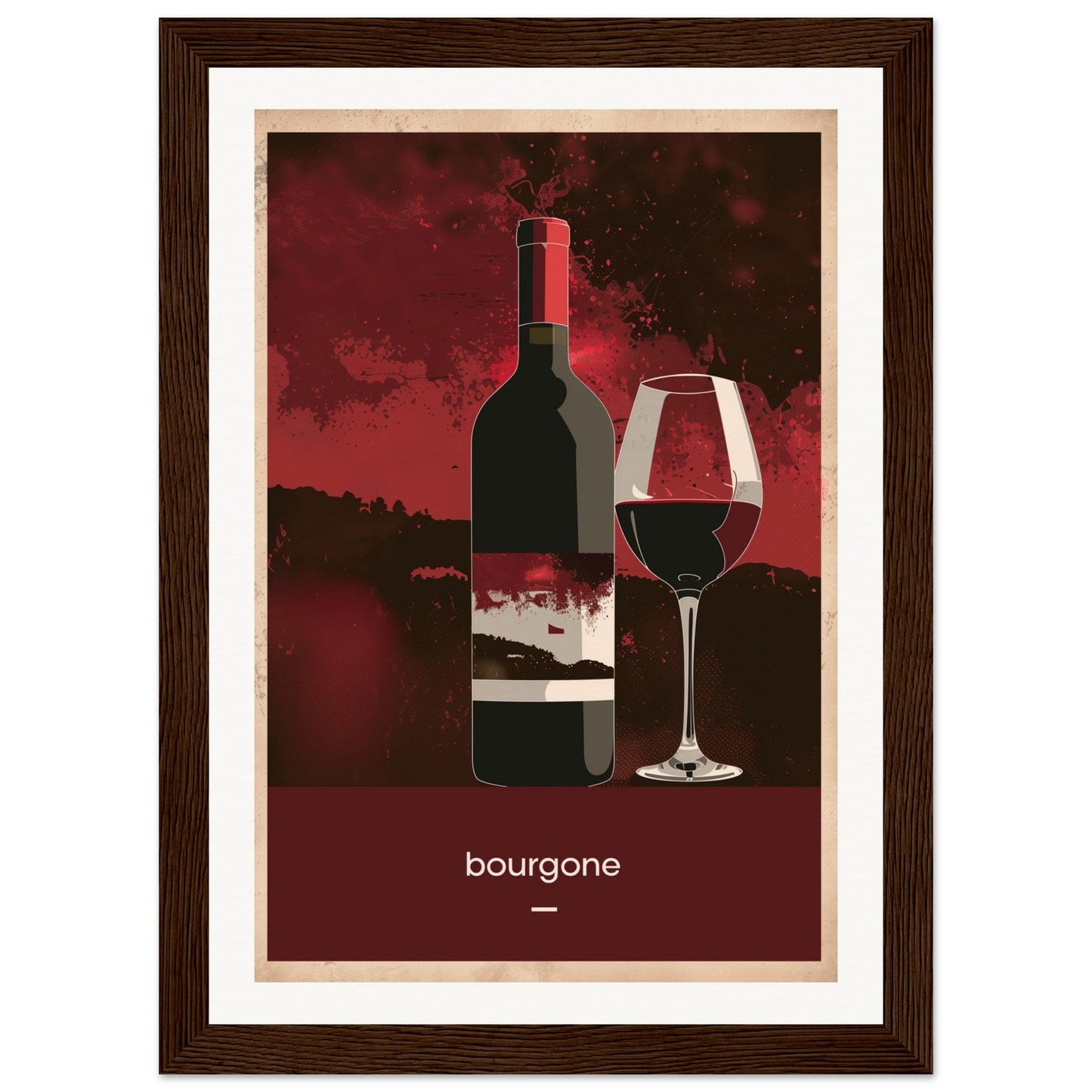 Poster Vin Bourgogne ( 21x29.7-cm-Bois-foncé)