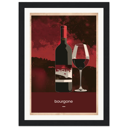 Poster Vin Bourgogne ( 21x29.7-cm-Bois-noir)