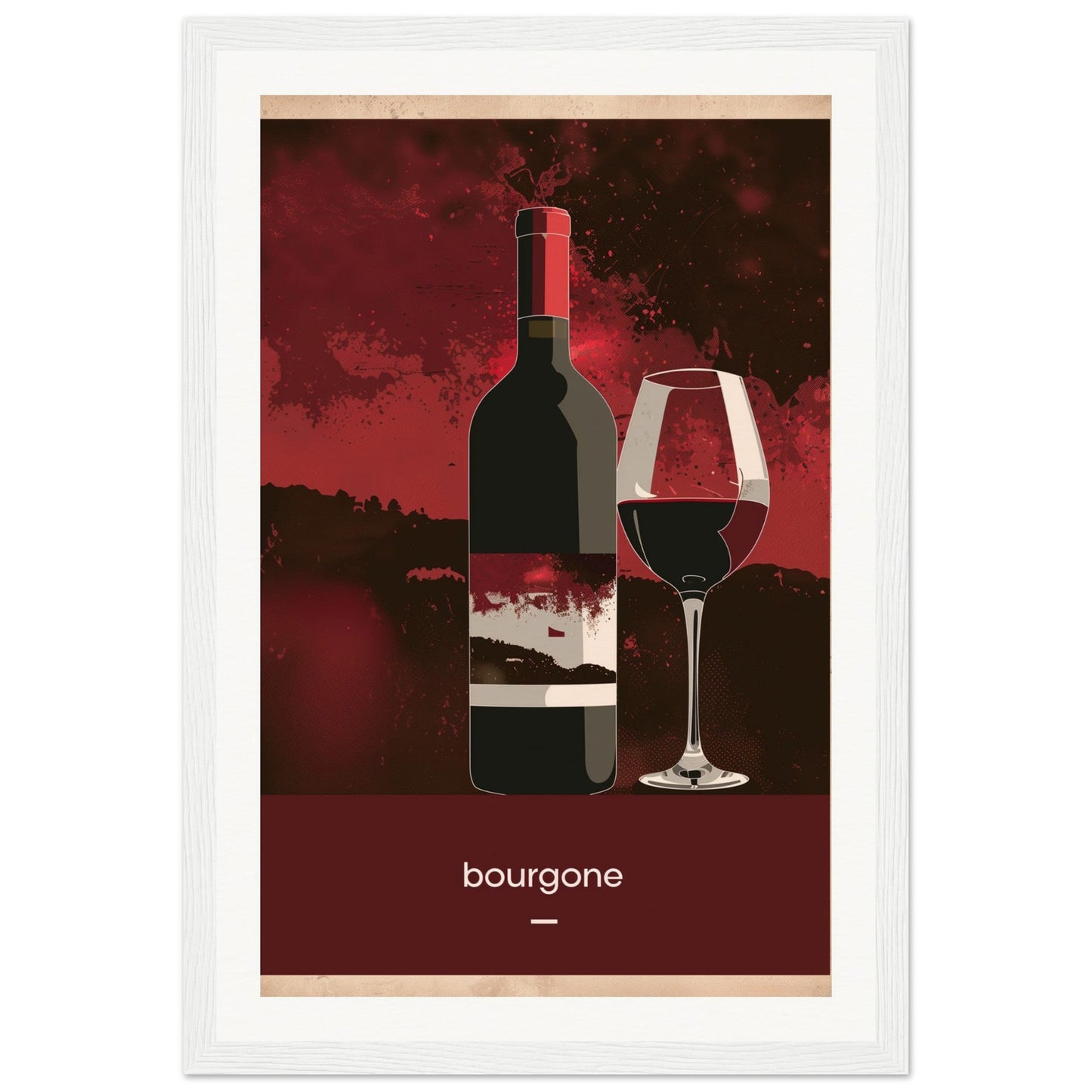 Poster Vin Bourgogne ( 30x45-cm-Bois-blanc)