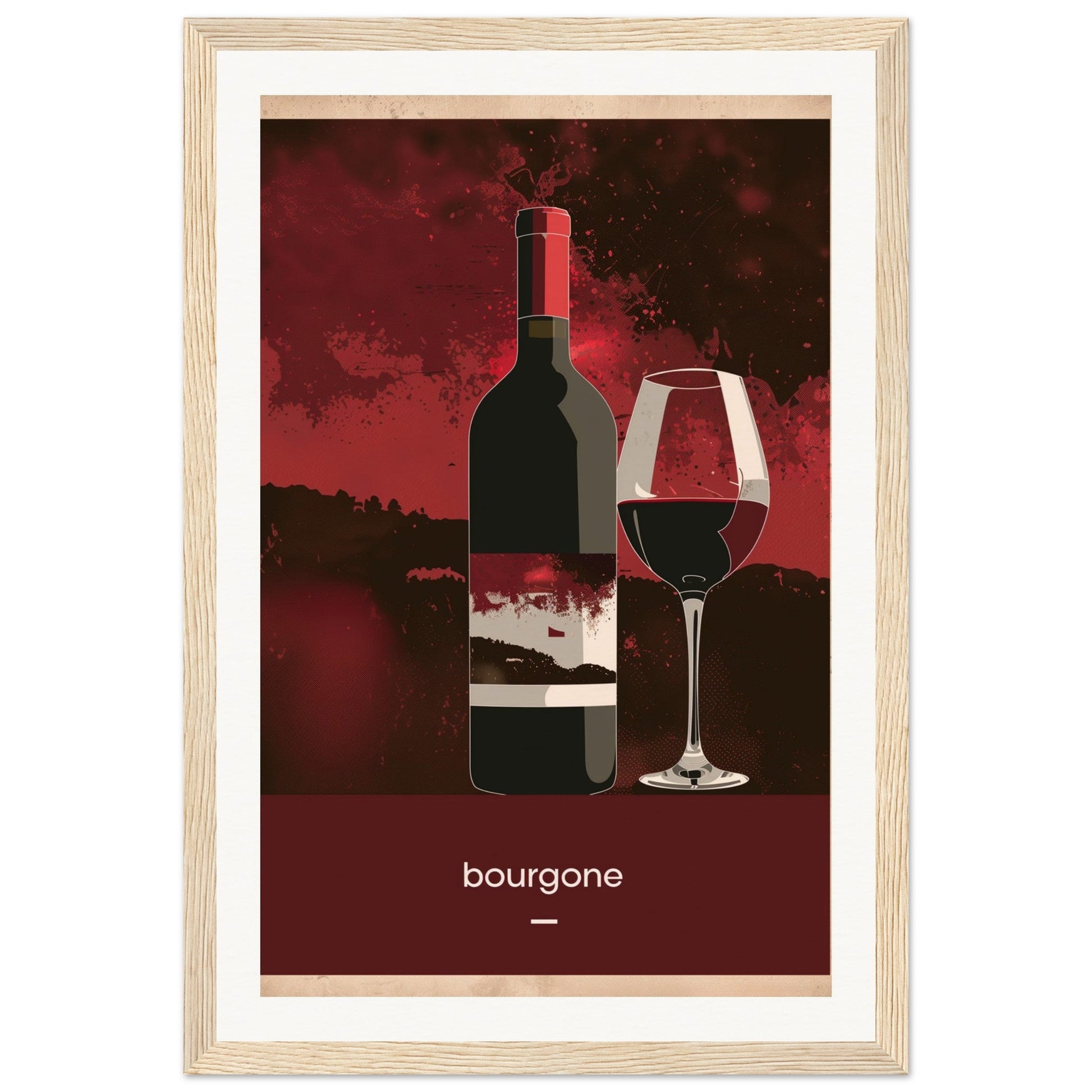 Poster Vin Bourgogne ( 30x45-cm-Bois-clair)