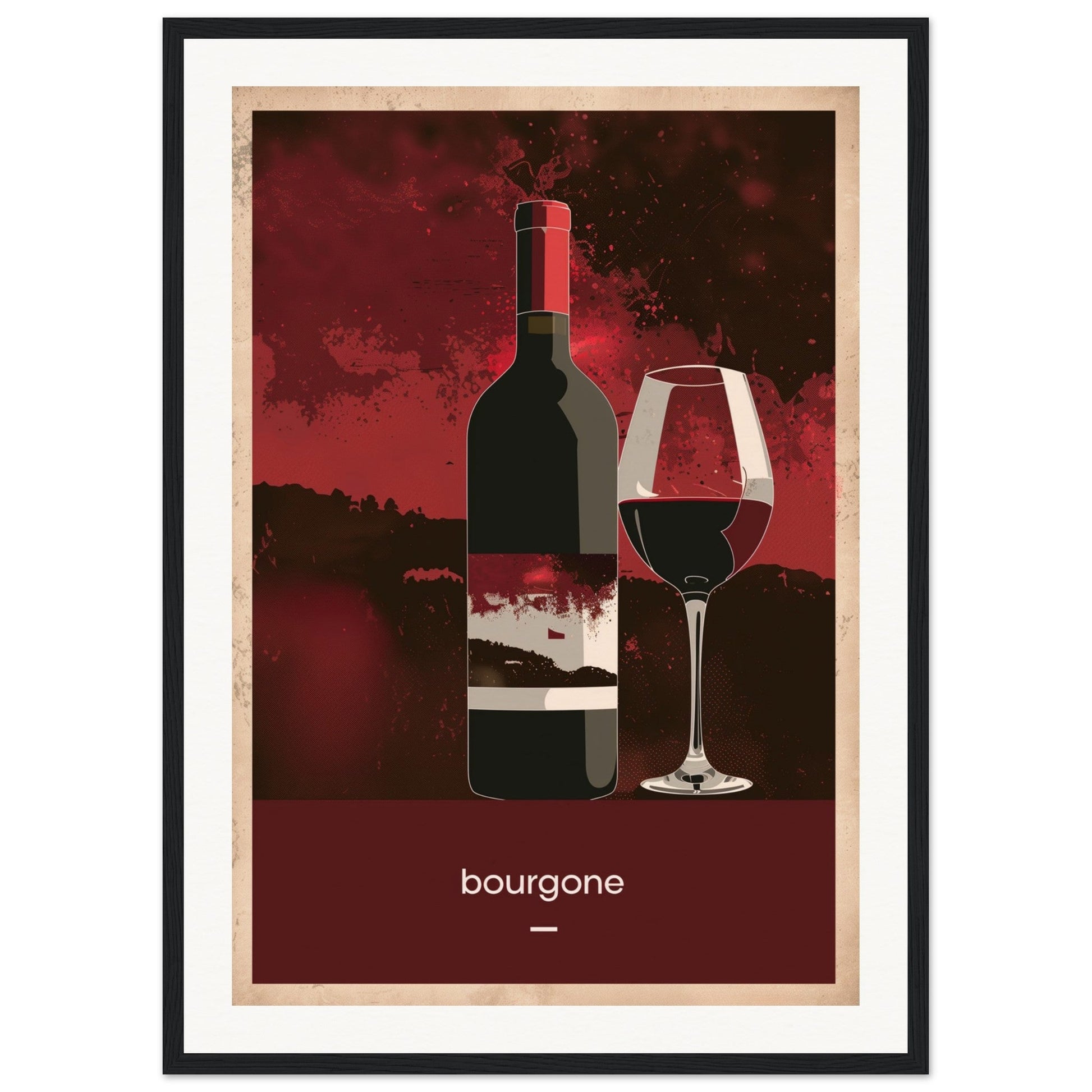 Poster Vin Bourgogne ( 50x70-cm-Bois-noir)