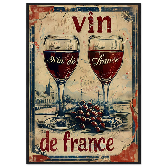 Poster Vin de France ( 70x100-cm-Bois-noir)