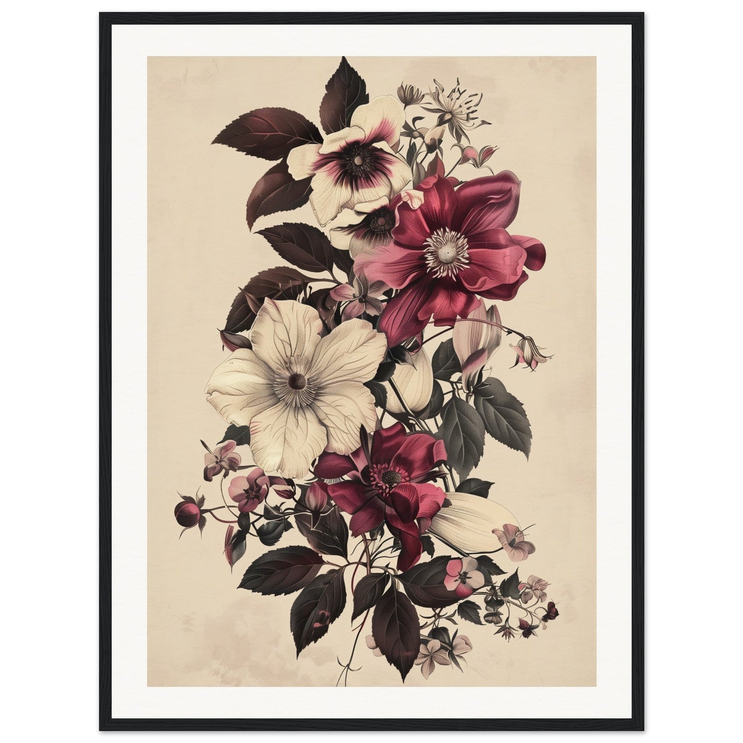 Poster Vintage Flower ( 60x80-cm-Bois-noir)