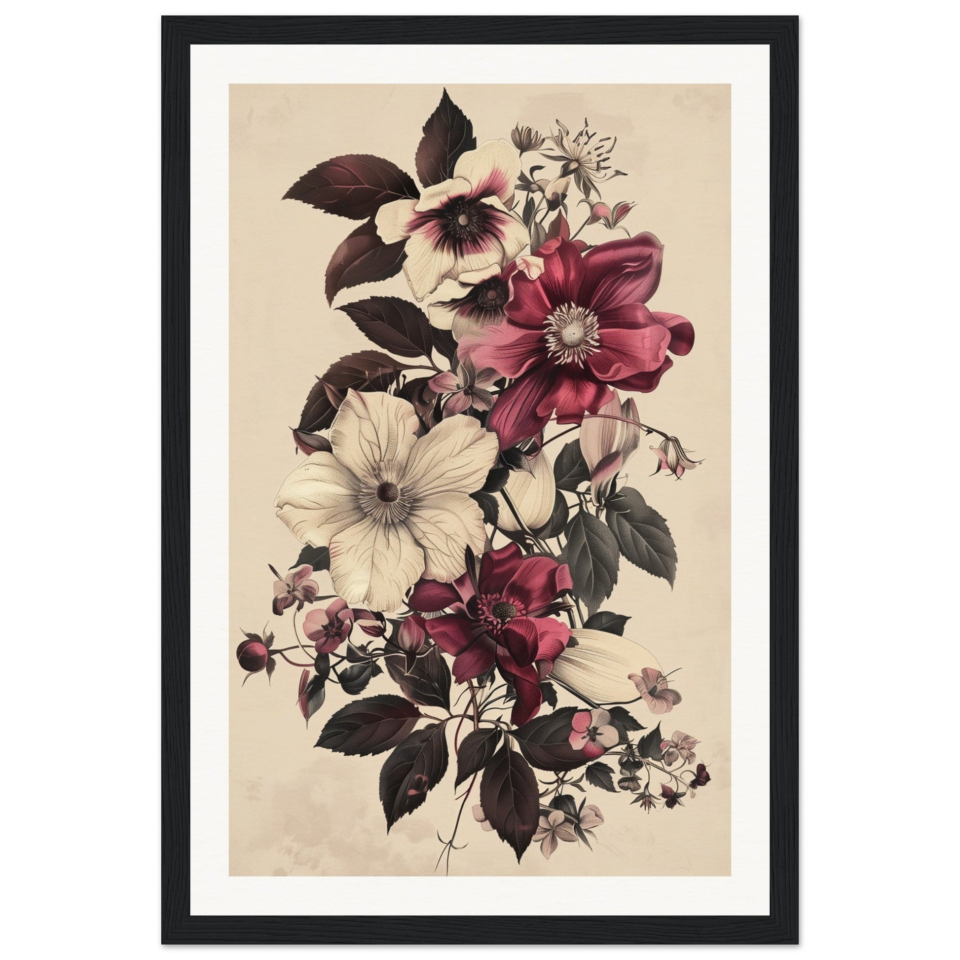 Poster Vintage Flower ( 30x45-cm-Bois-noir)