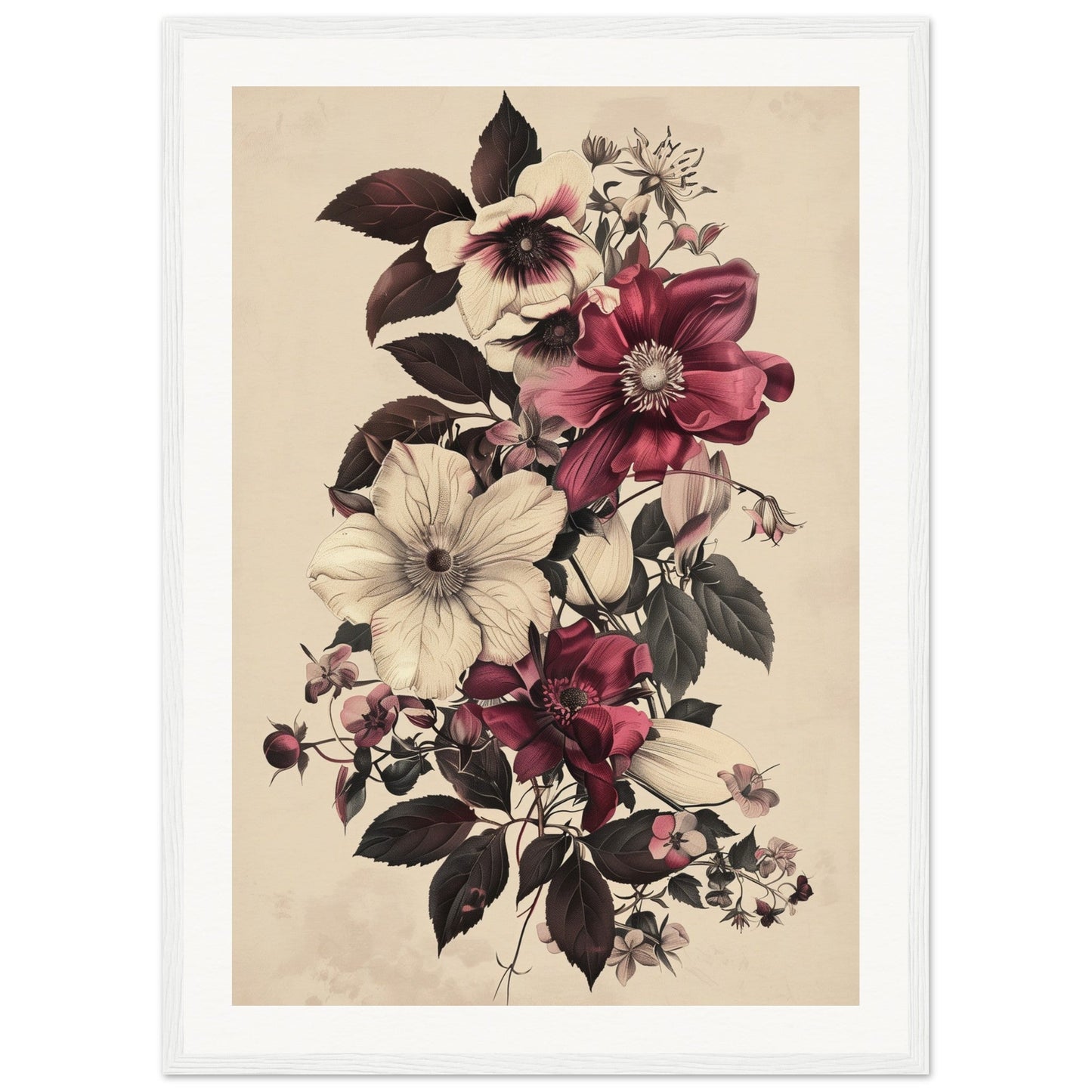 Poster Vintage Flower ( 50x70-cm-Bois-blanc)