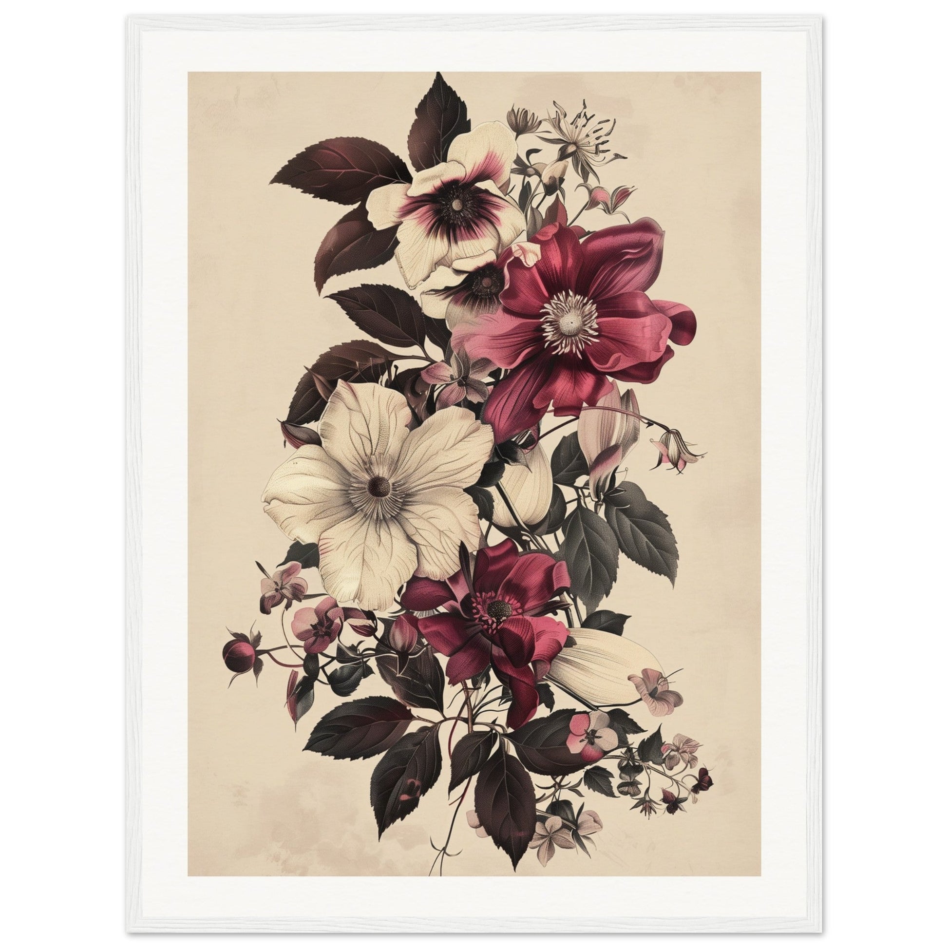 Poster Vintage Flower ( 60x80-cm-Bois-blanc)