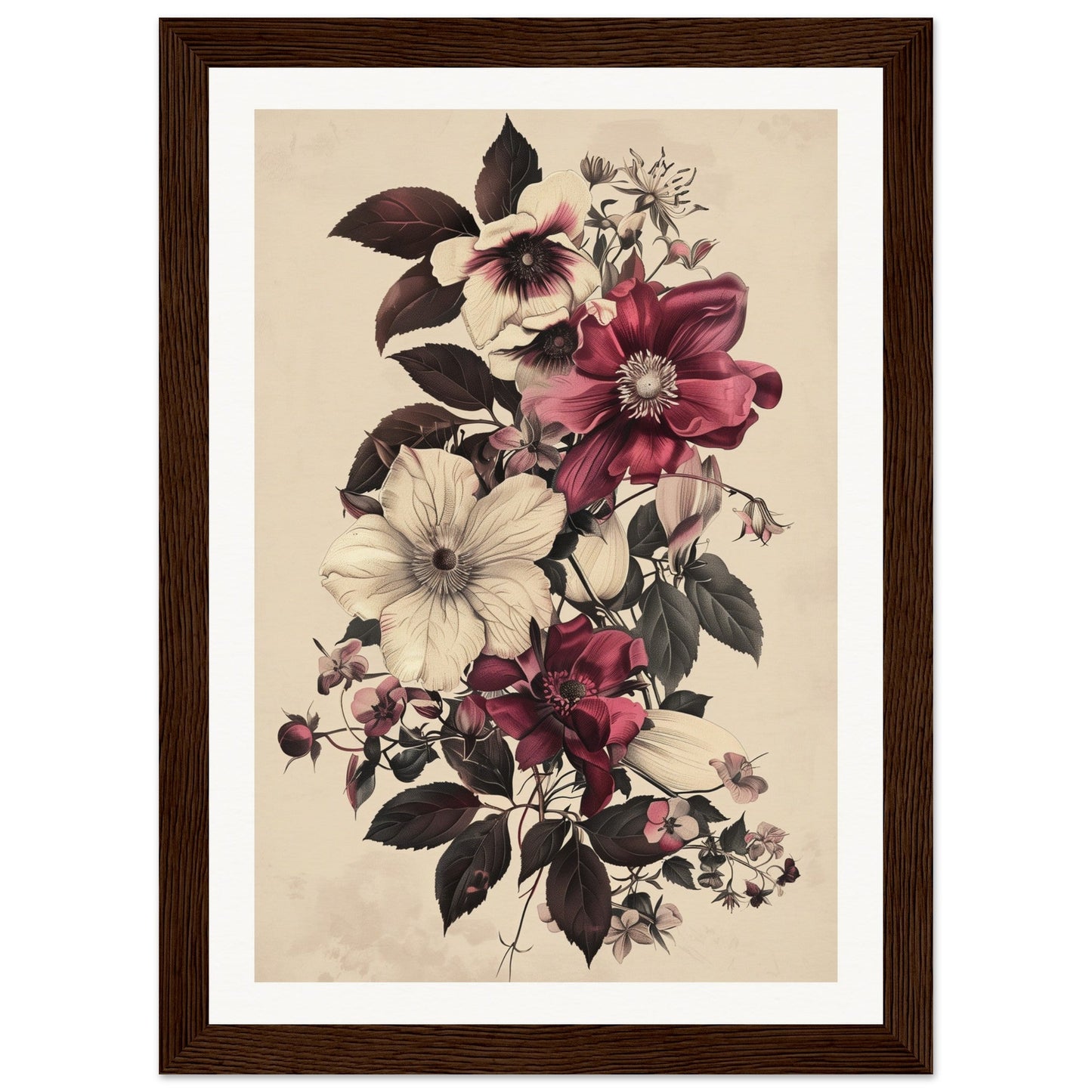 Poster Vintage Flower ( 21x29.7-cm-Bois-foncé)