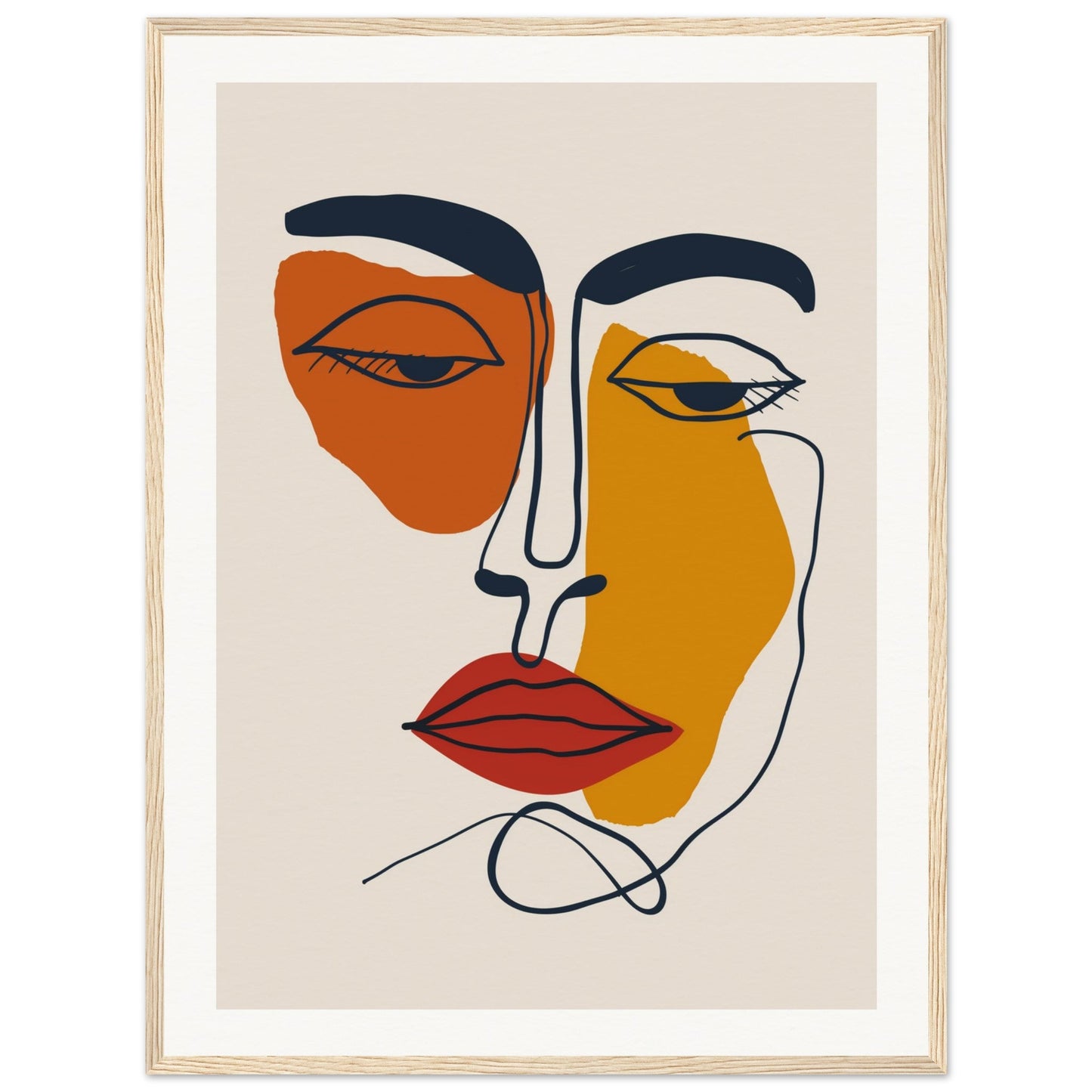 Poster Visage Abstrait ( 60x80-cm-24x32-Cadre-en-bois)