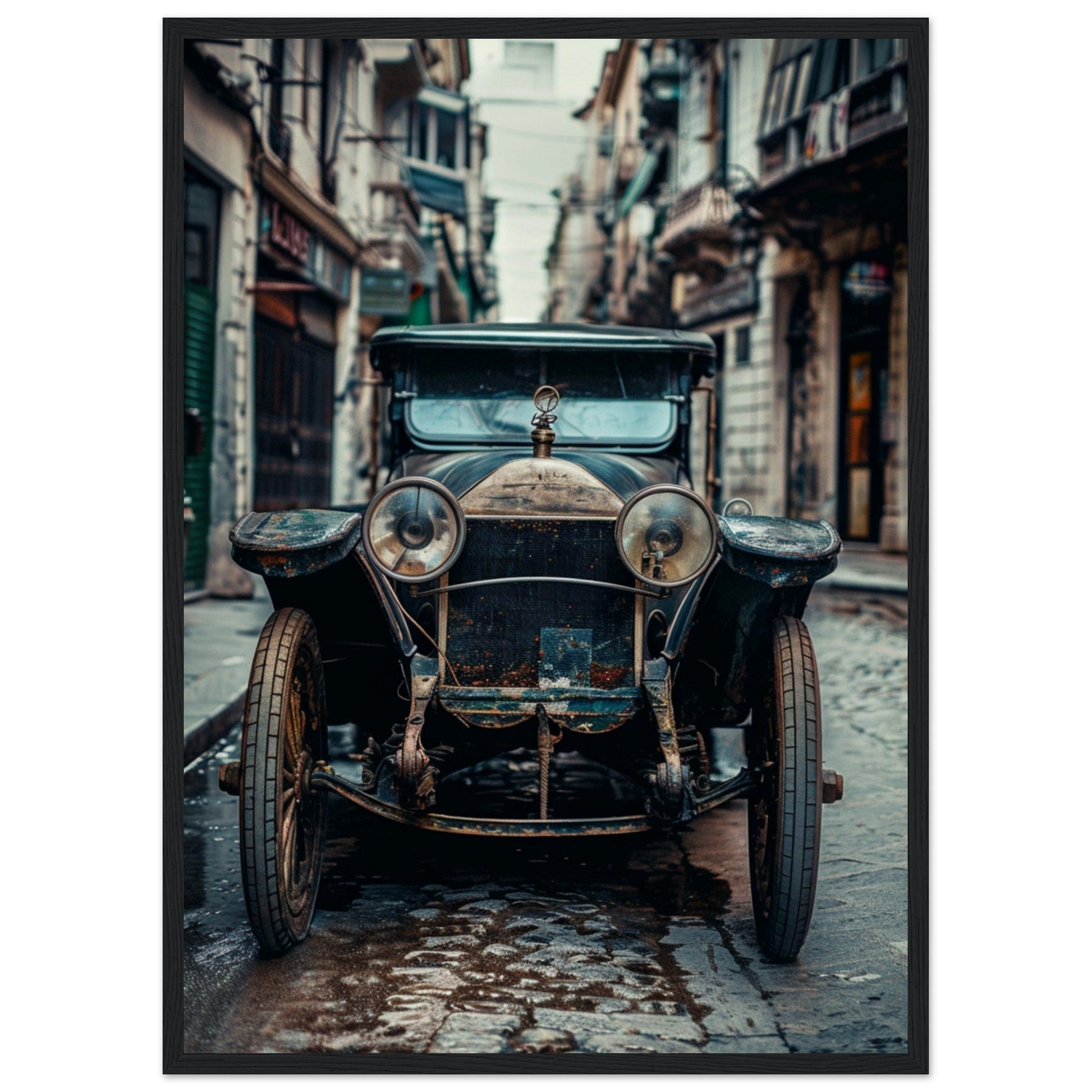 Poster Voiture Ancienne ( 50x70-cm-Bois-noir)