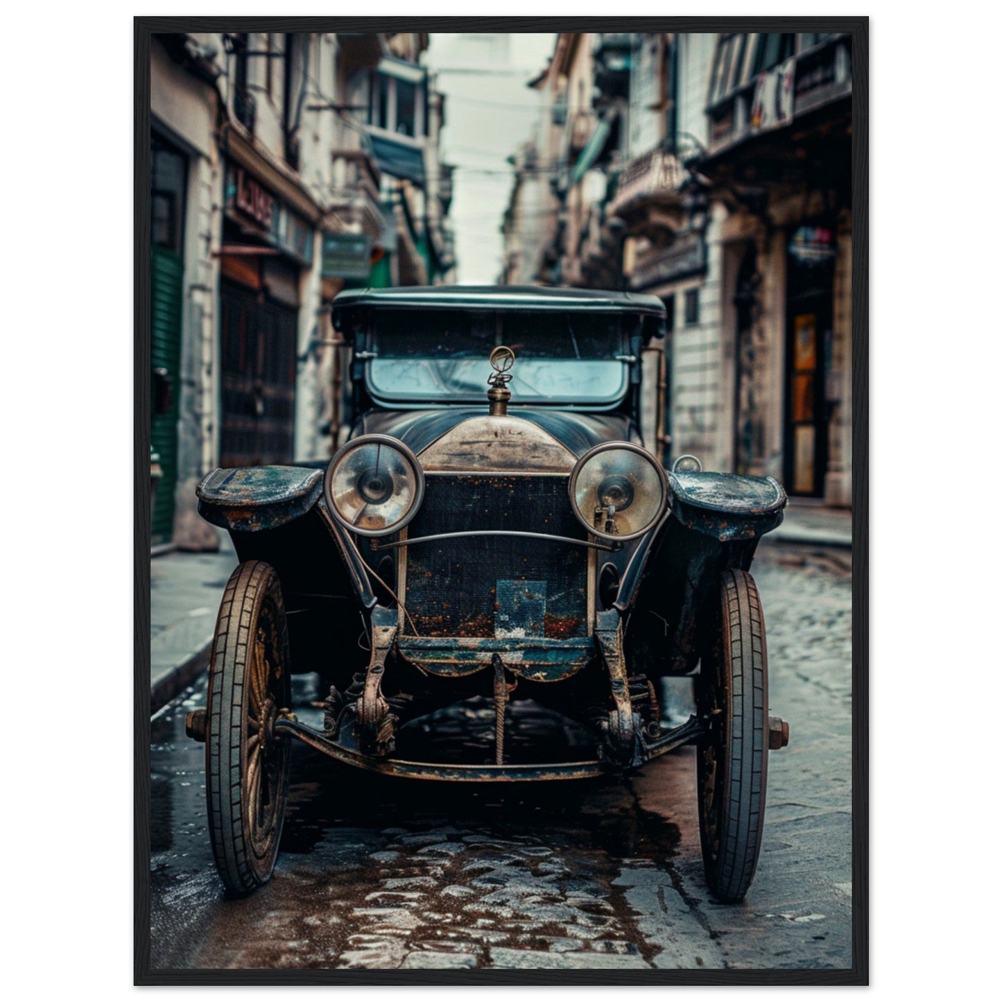 Poster Voiture Ancienne ( 60x80-cm-Bois-noir)