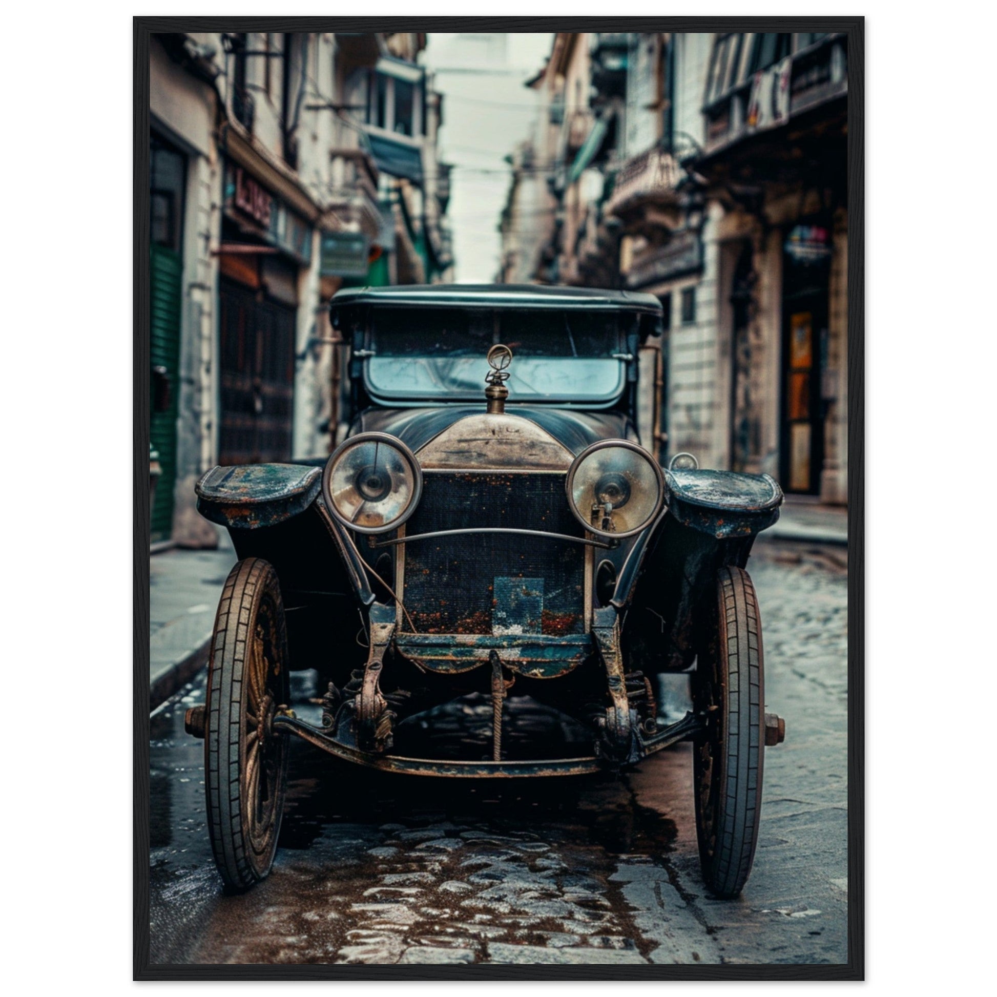 Poster Voiture Ancienne ( 60x80-cm-Bois-noir)