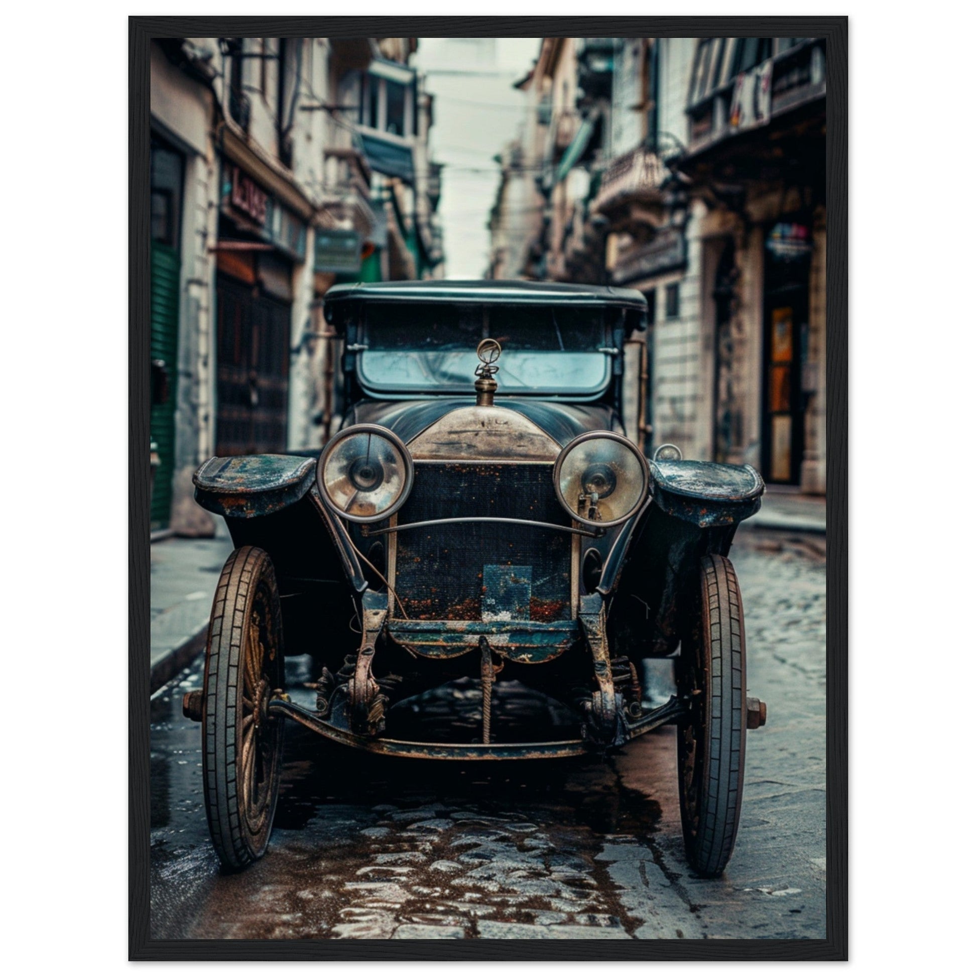 Poster Voiture Ancienne ( 45x60-cm-Bois-noir)