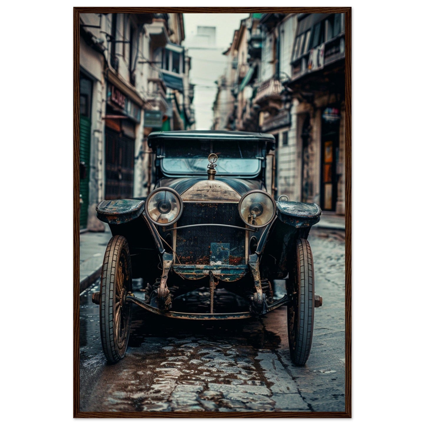 Poster Voiture Ancienne ( 60x90-cm-Bois-foncé)