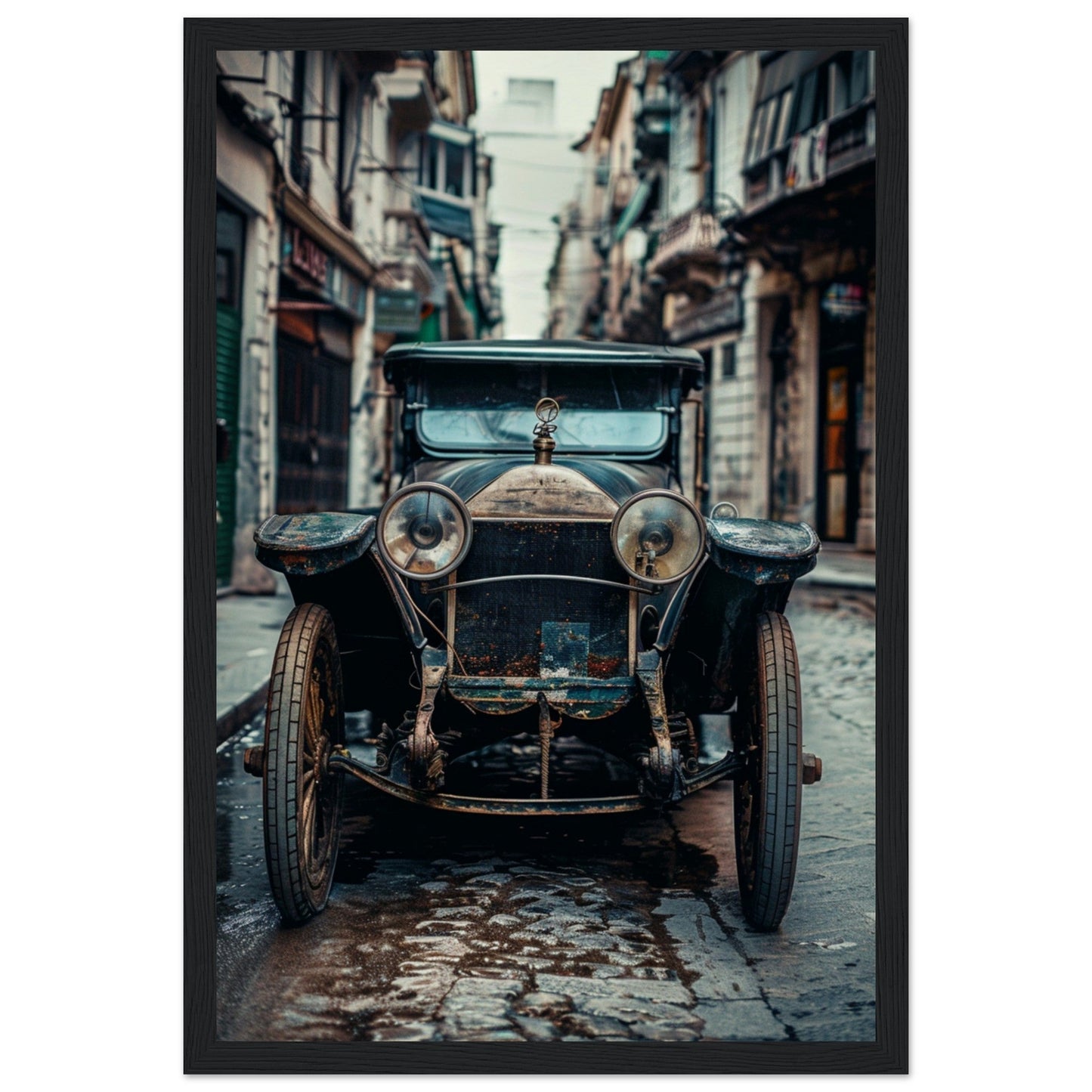 Poster Voiture Ancienne ( 30x45-cm-Bois-noir)