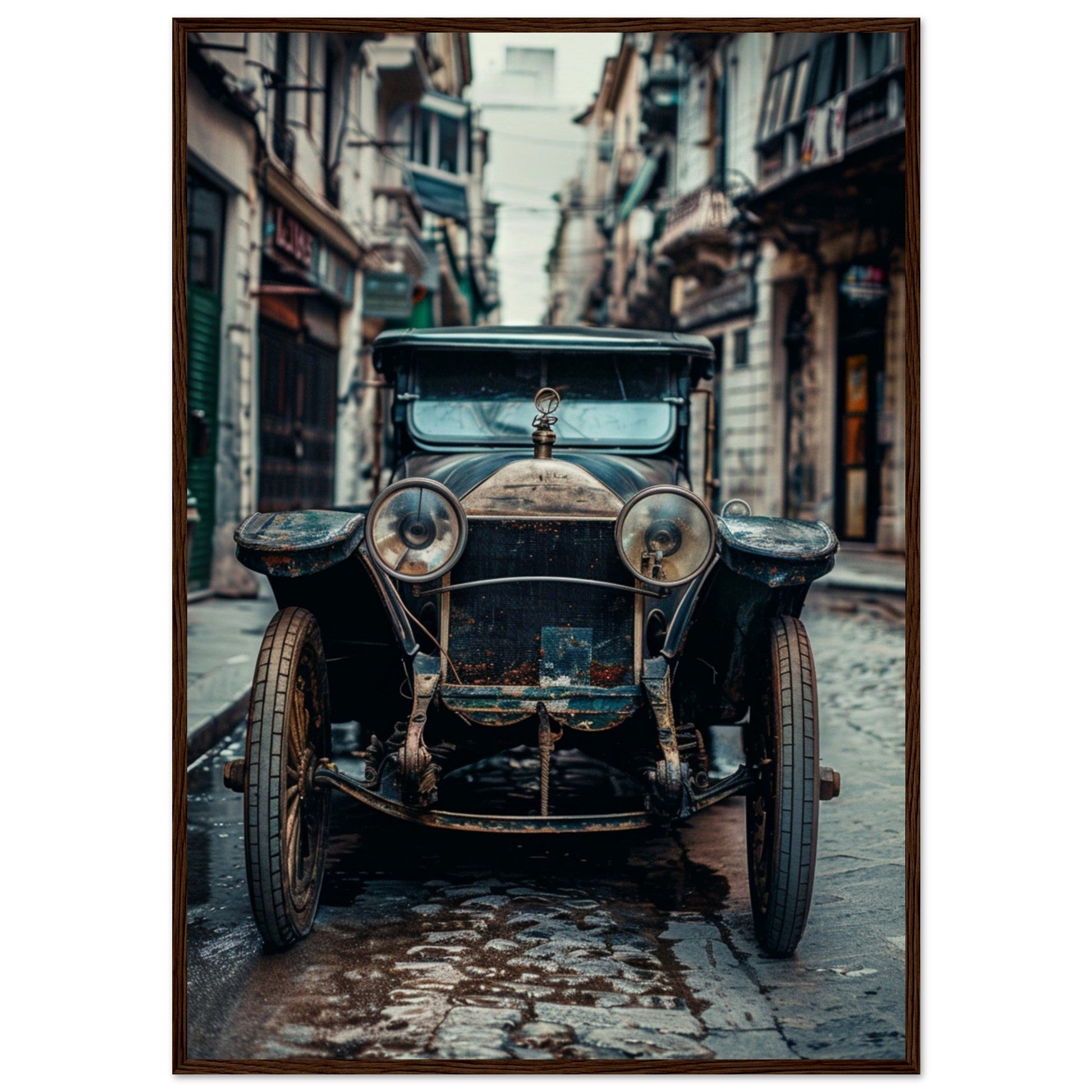 Poster Voiture Ancienne ( 70x100-cm-Bois-foncé)