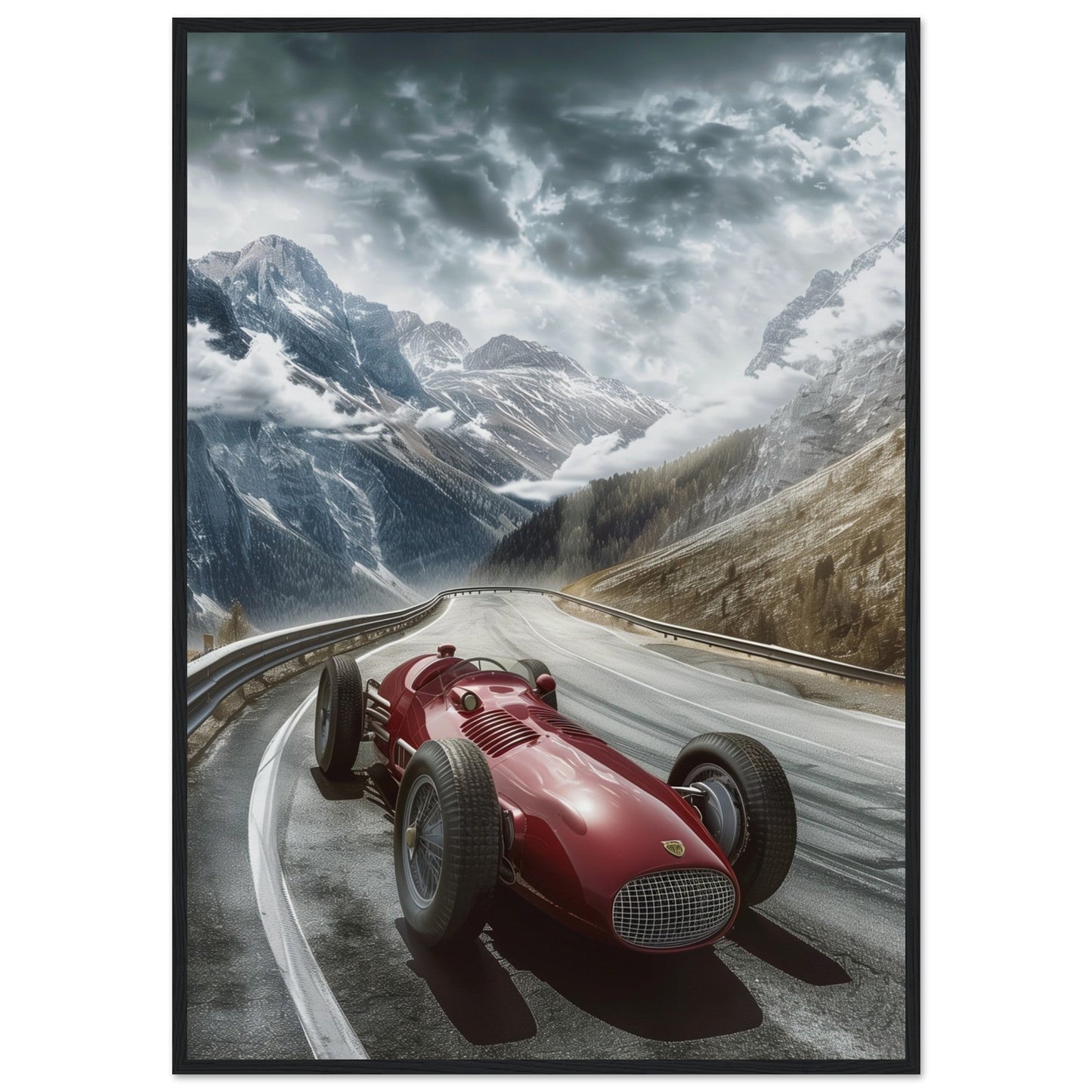 Poster Voiture De Course Ancienne ( 70x100-cm-Bois-noir)