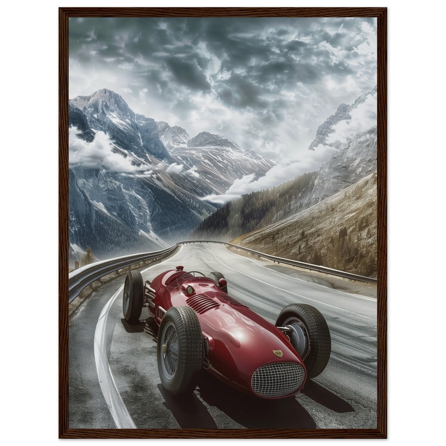 Poster Voiture De Course Ancienne ( 45x60-cm-Bois-foncé)