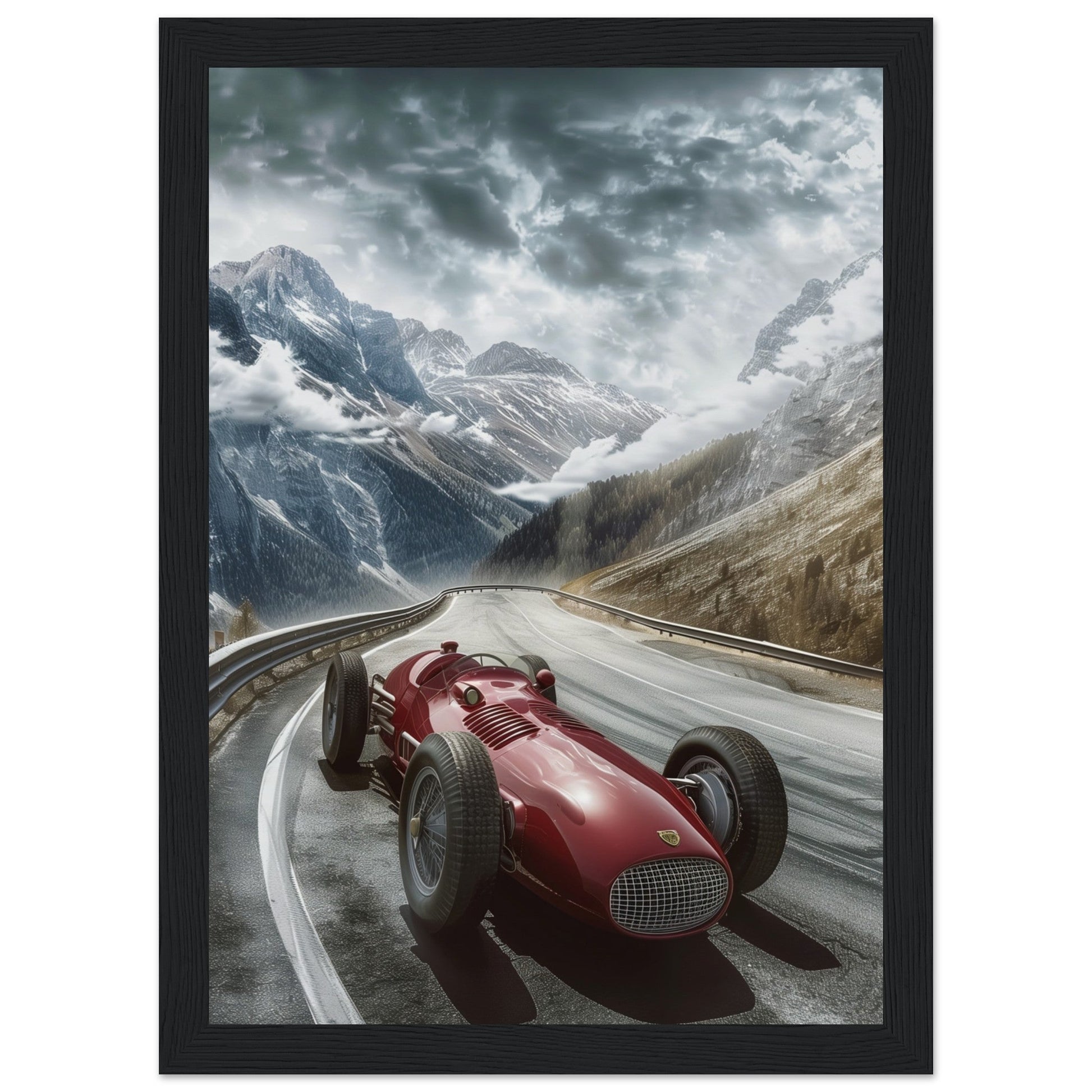 Poster Voiture De Course Ancienne ( 21x29.7-cm-Bois-noir)