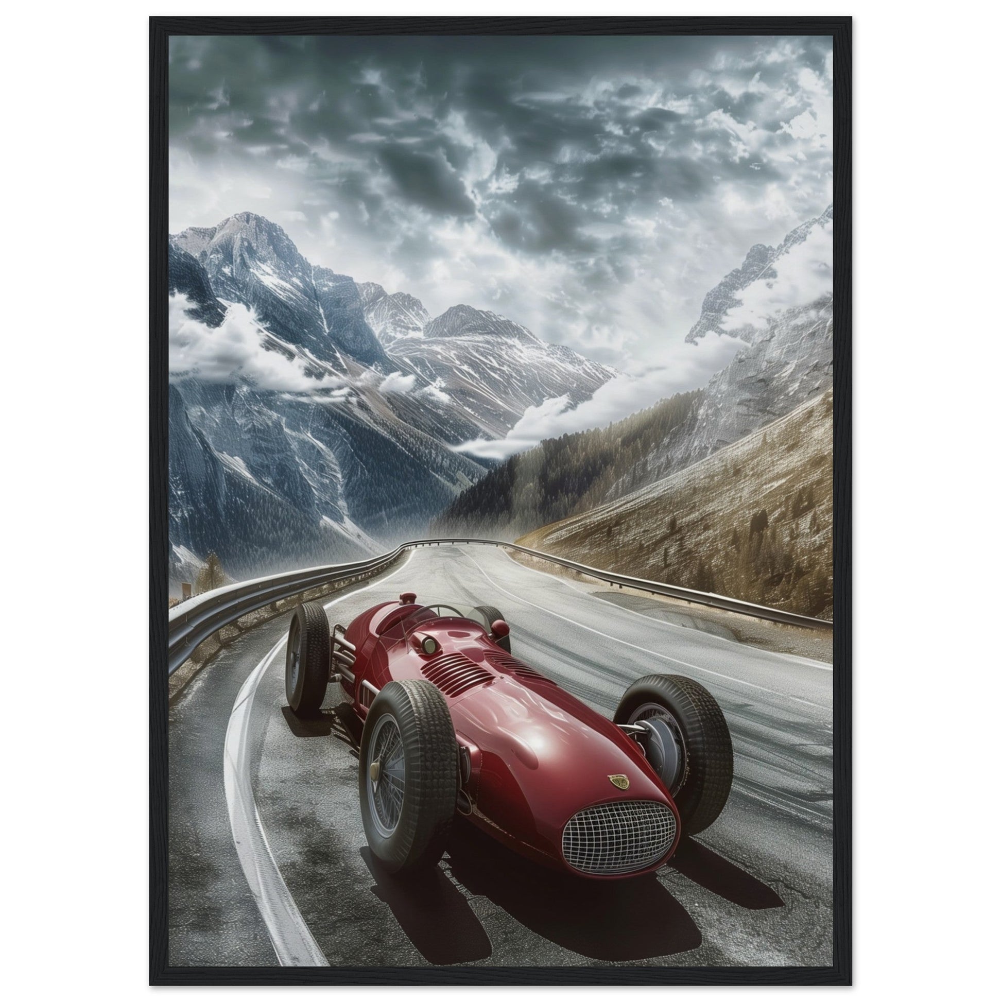 Poster Voiture De Course Ancienne ( 50x70-cm-Bois-noir)