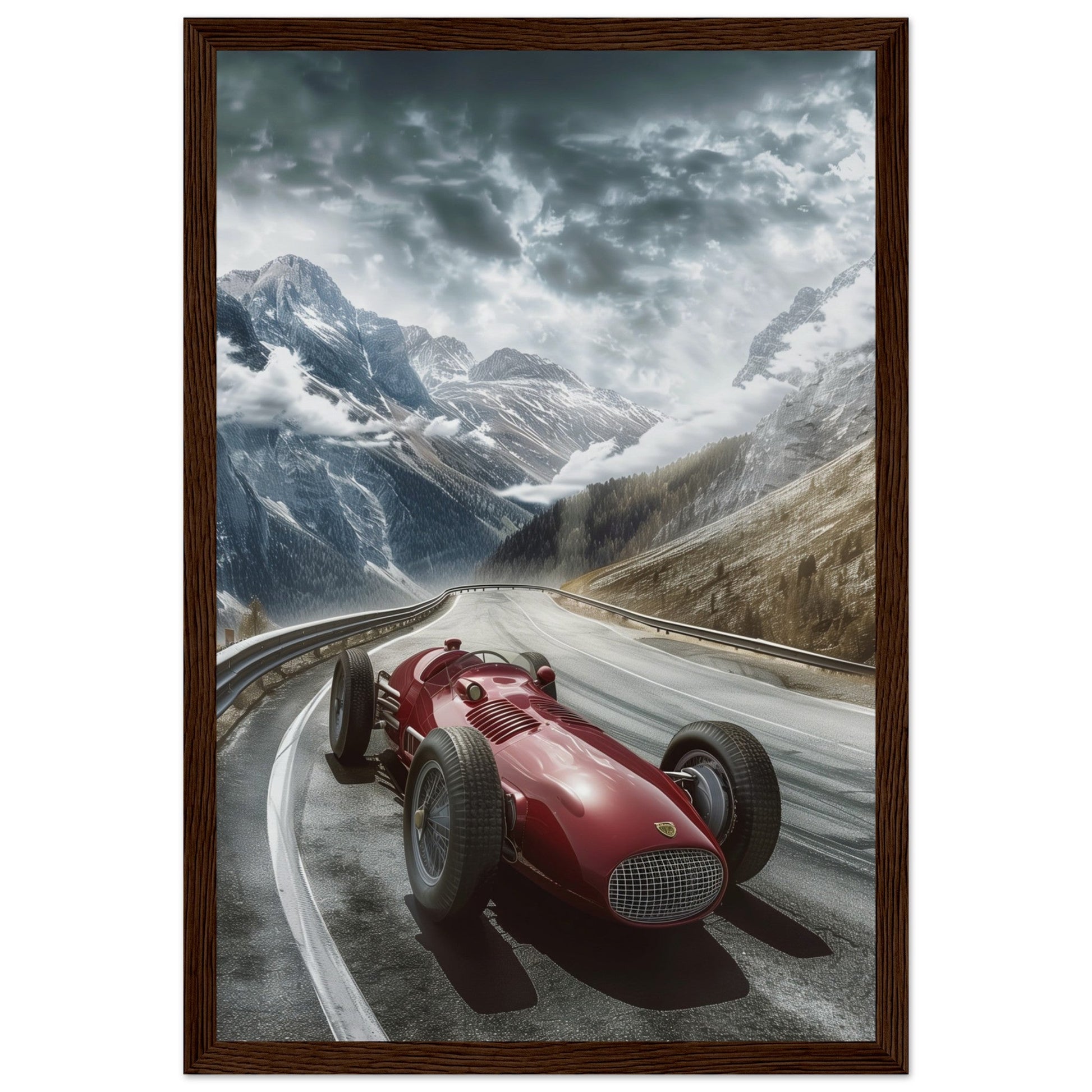 Poster Voiture De Course Ancienne ( 30x45-cm-Bois-foncé)