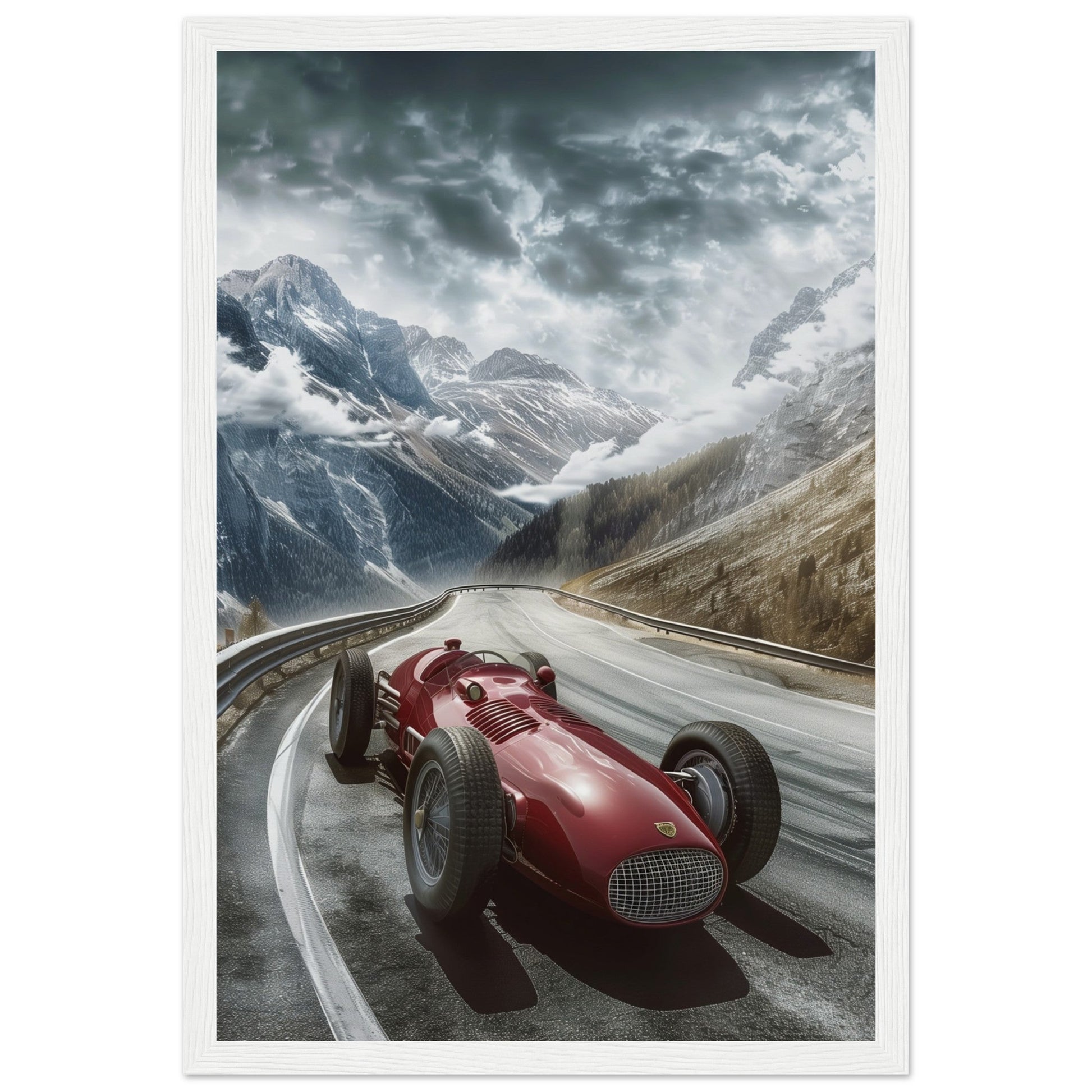 Poster Voiture De Course Ancienne ( 30x45-cm-Bois-blanc)