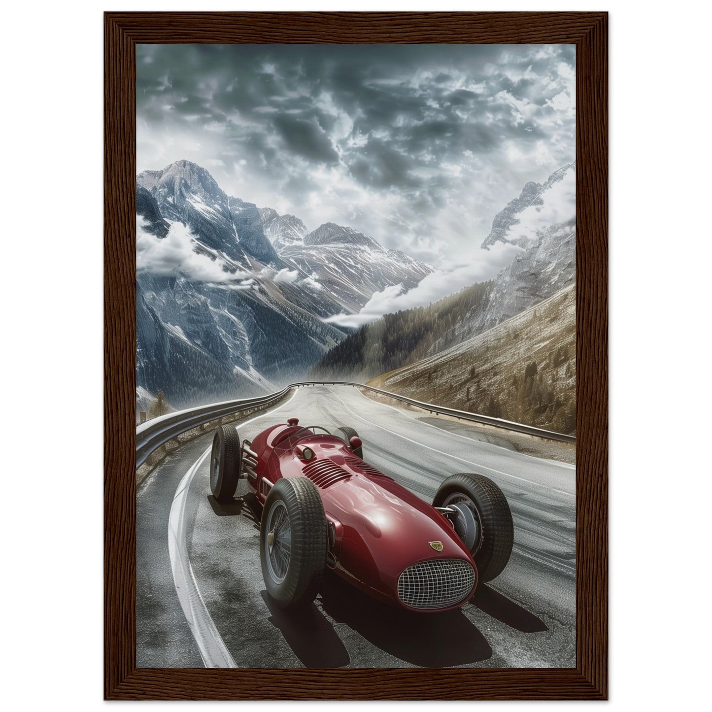 Poster Voiture De Course Ancienne ( 21x29.7-cm-Bois-foncé)