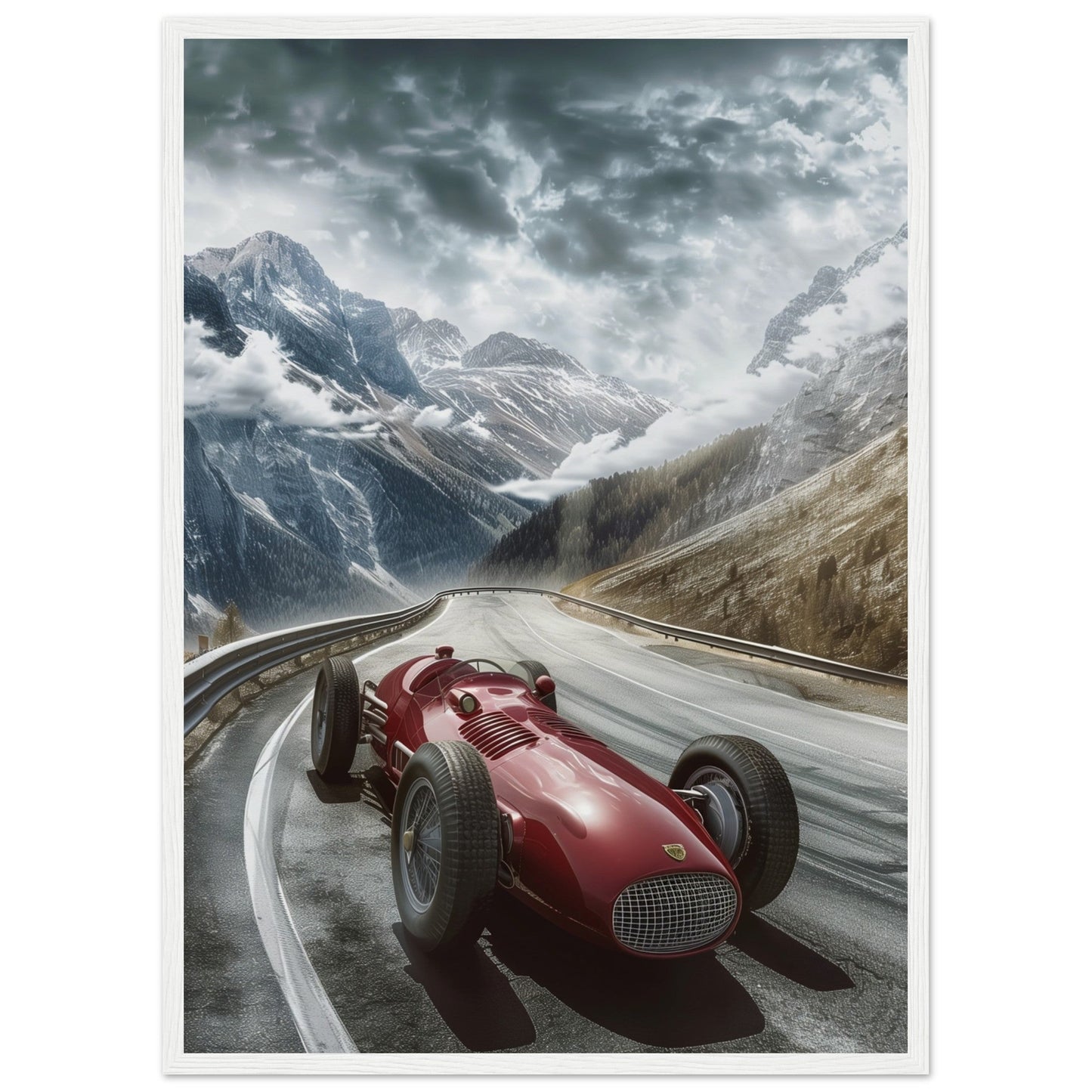 Poster Voiture De Course Ancienne ( 50x70-cm-Bois-blanc)