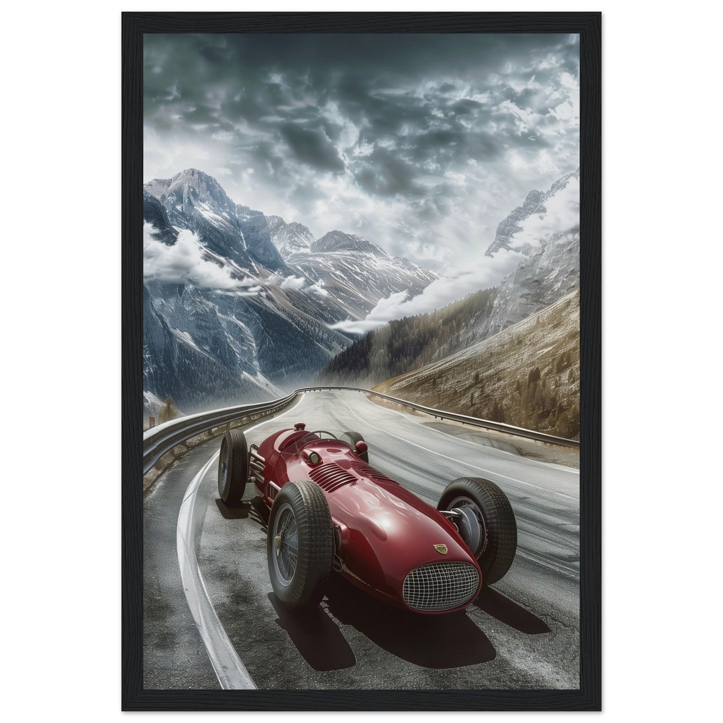 Poster Voiture De Course Ancienne ( 30x45-cm-Bois-noir)