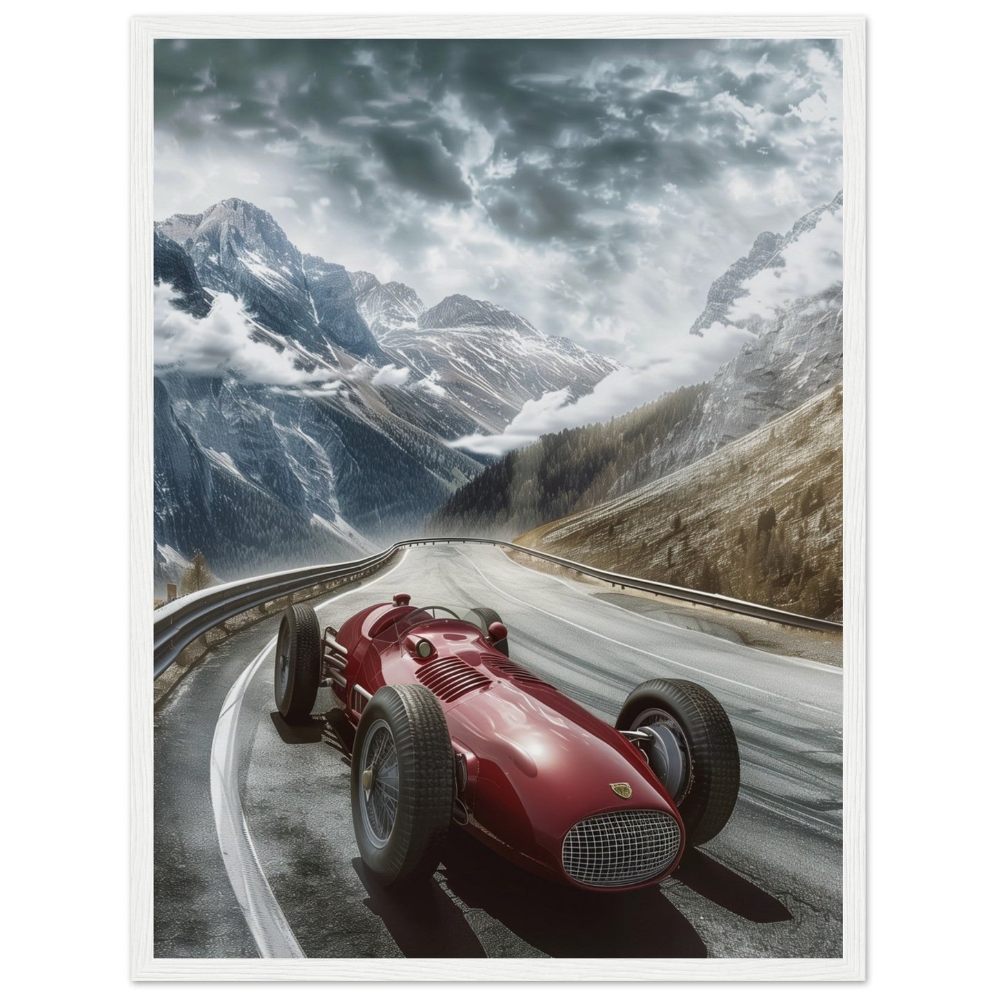 Poster Voiture De Course Ancienne ( 45x60-cm-Bois-blanc)