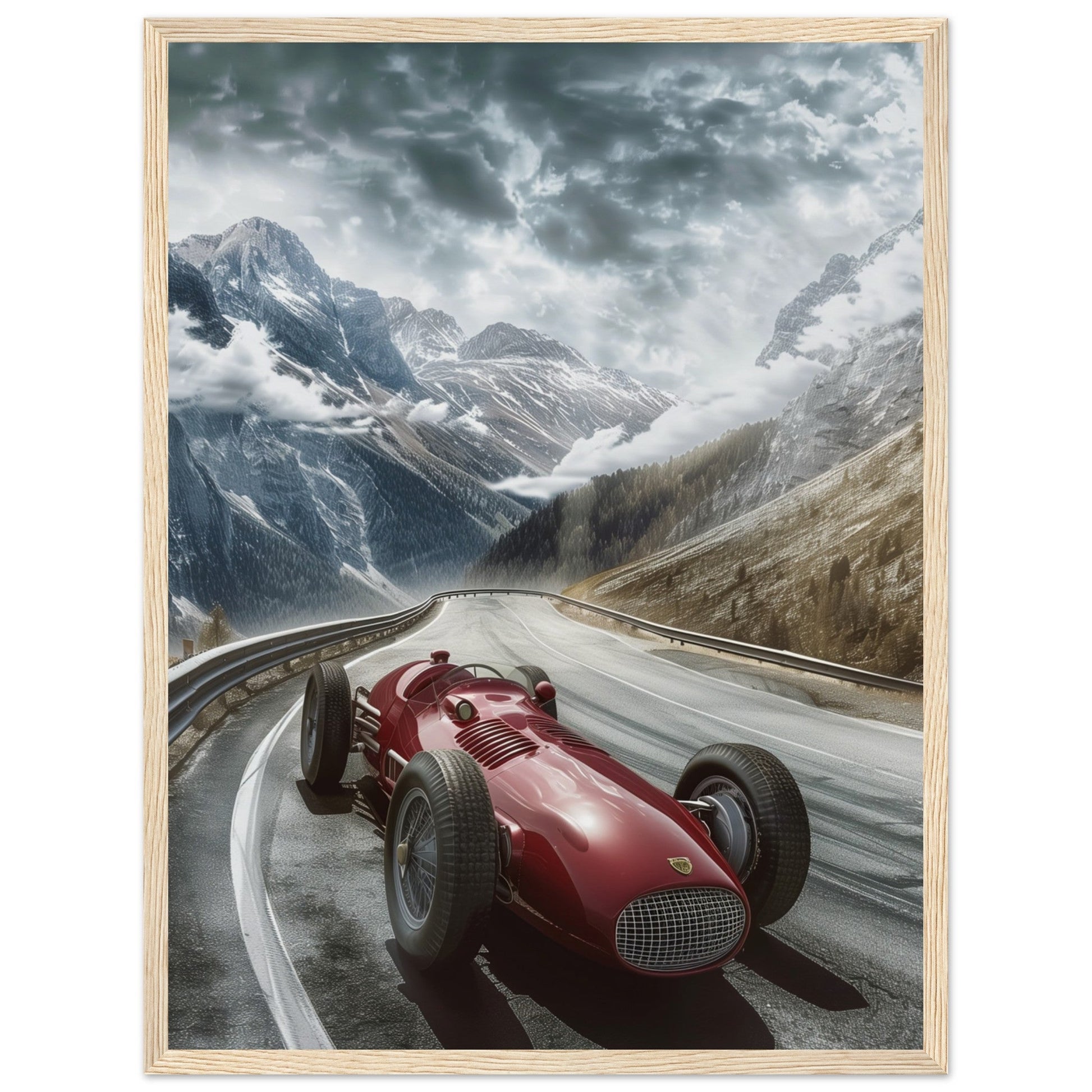 Poster Voiture De Course Ancienne ( 45x60-cm-Bois-clair)