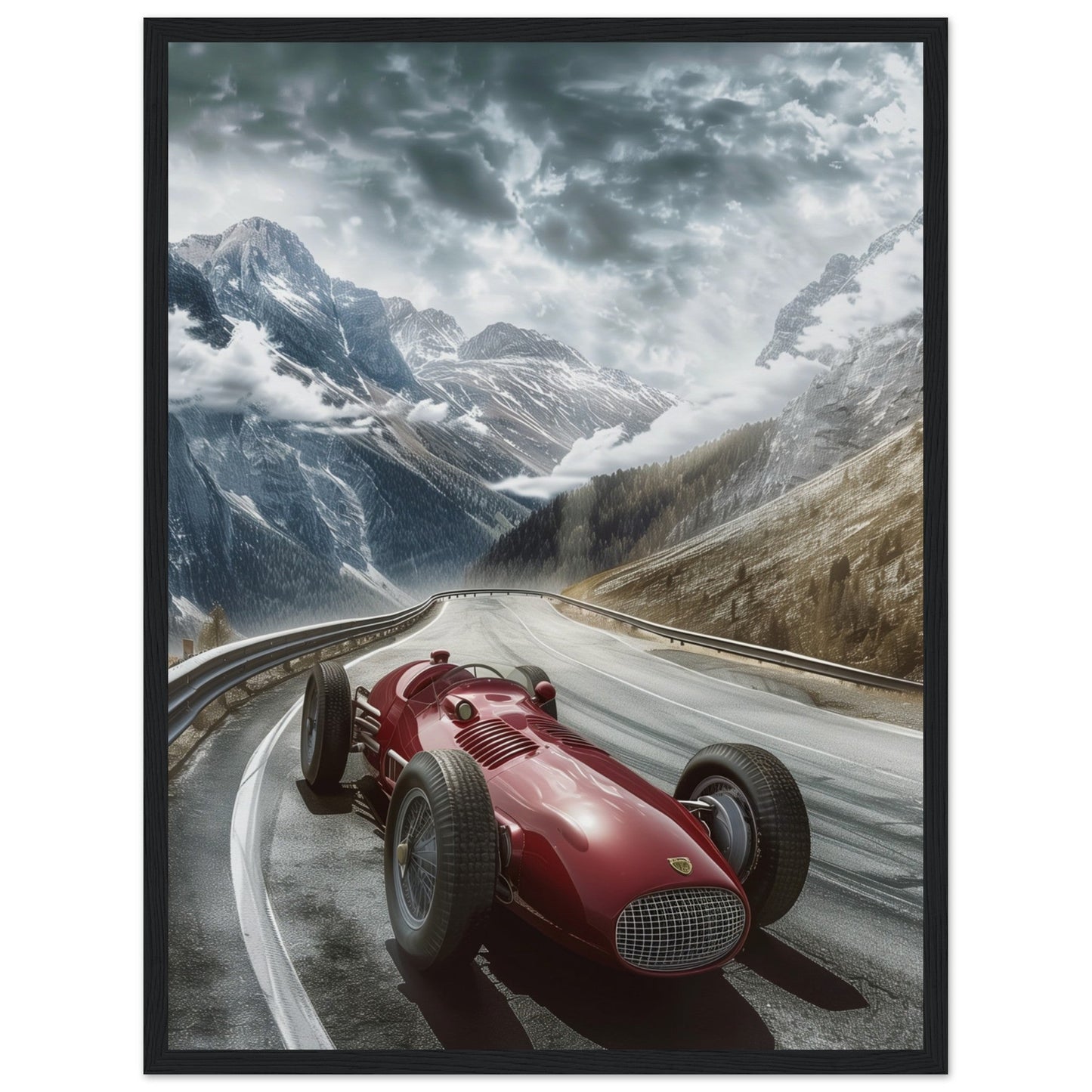 Poster Voiture De Course Ancienne ( 45x60-cm-Bois-noir)