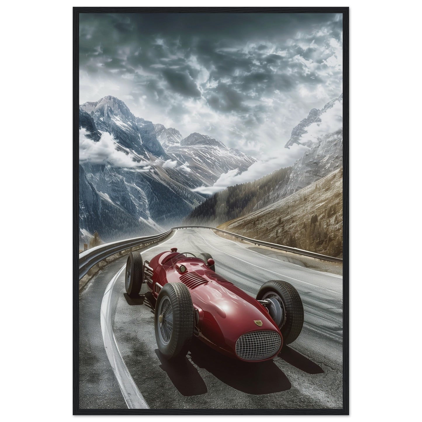 Poster Voiture De Course Ancienne ( 60x90-cm-Bois-noir)