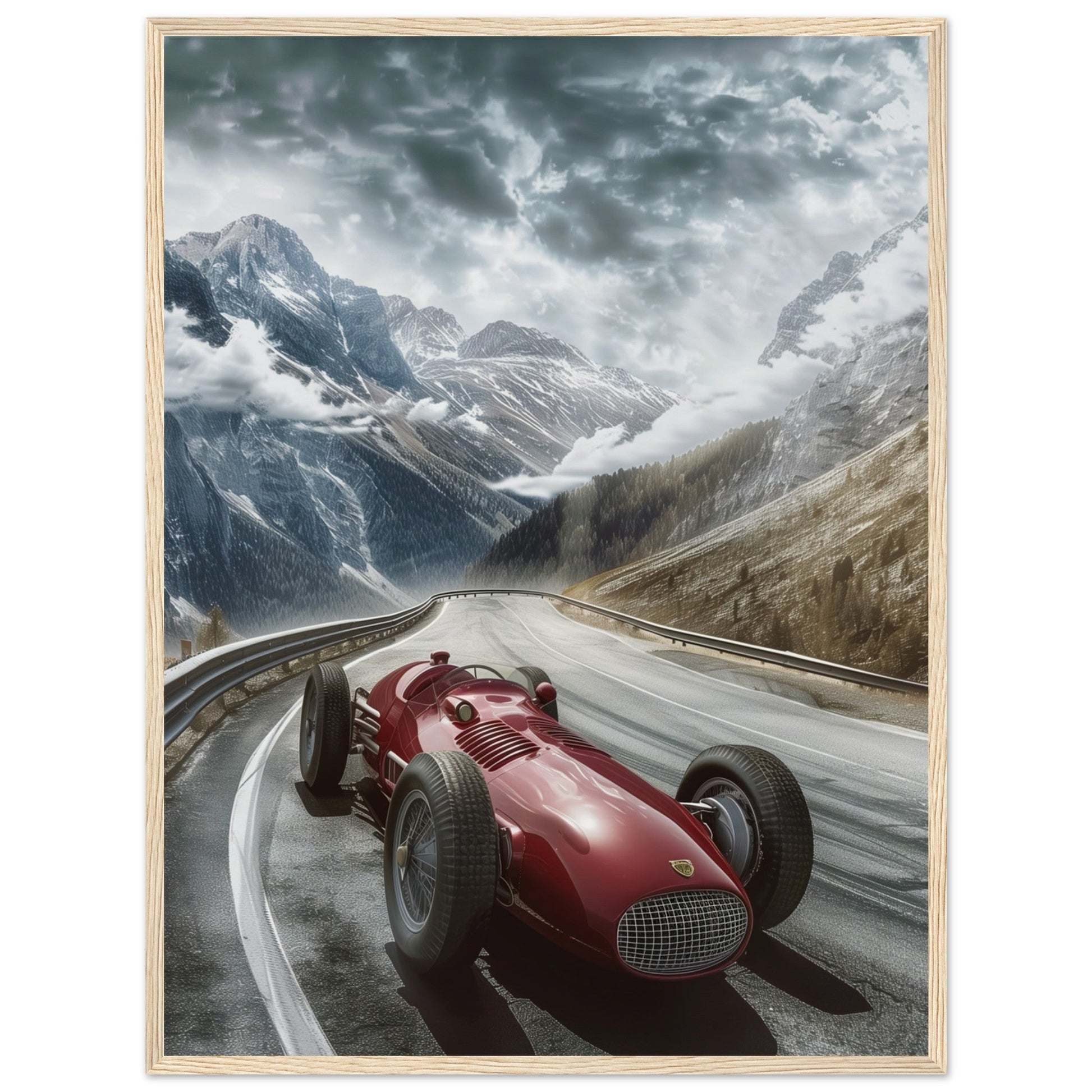 Poster Voiture De Course Ancienne ( 60x80-cm-Bois-clair)