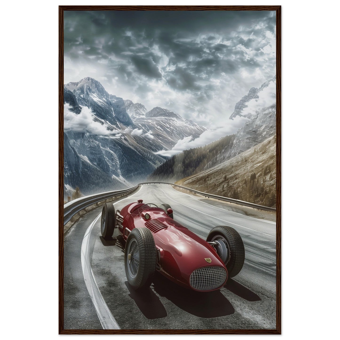 Poster Voiture De Course Ancienne ( 60x90-cm-Bois-foncé)