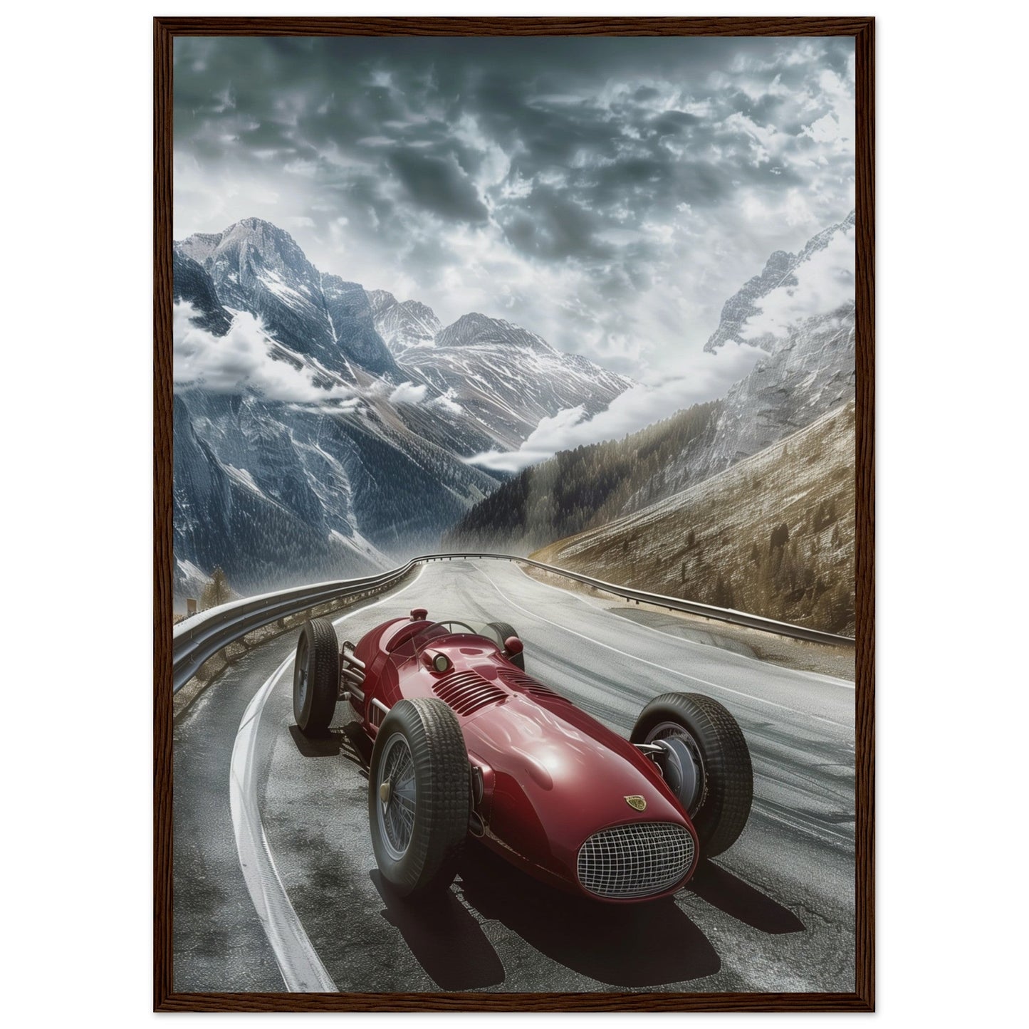 Poster Voiture De Course Ancienne ( 50x70-cm-Bois-foncé)