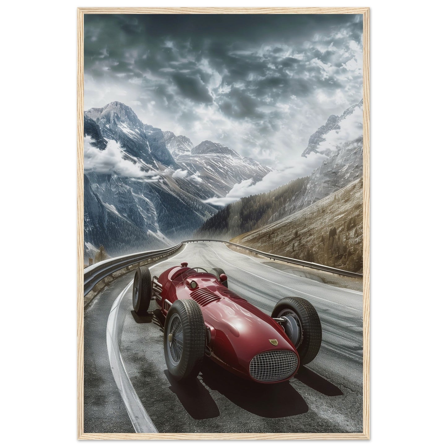 Poster Voiture De Course Ancienne ( 60x90-cm-Bois-clair)