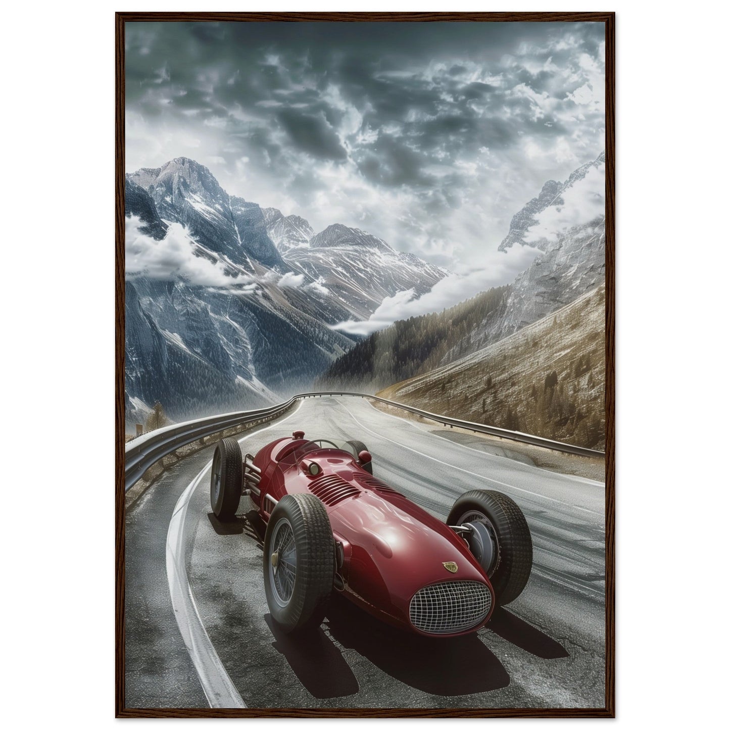 Poster Voiture De Course Ancienne ( 70x100-cm-Bois-foncé)