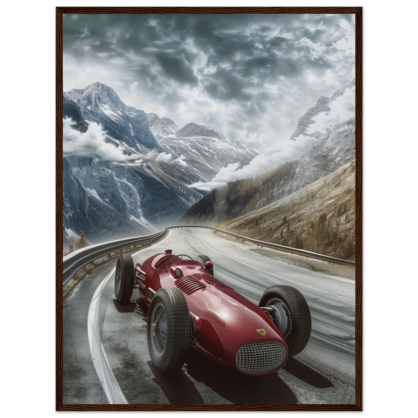 Poster Voiture De Course Ancienne ( 60x80-cm-Bois-foncé)