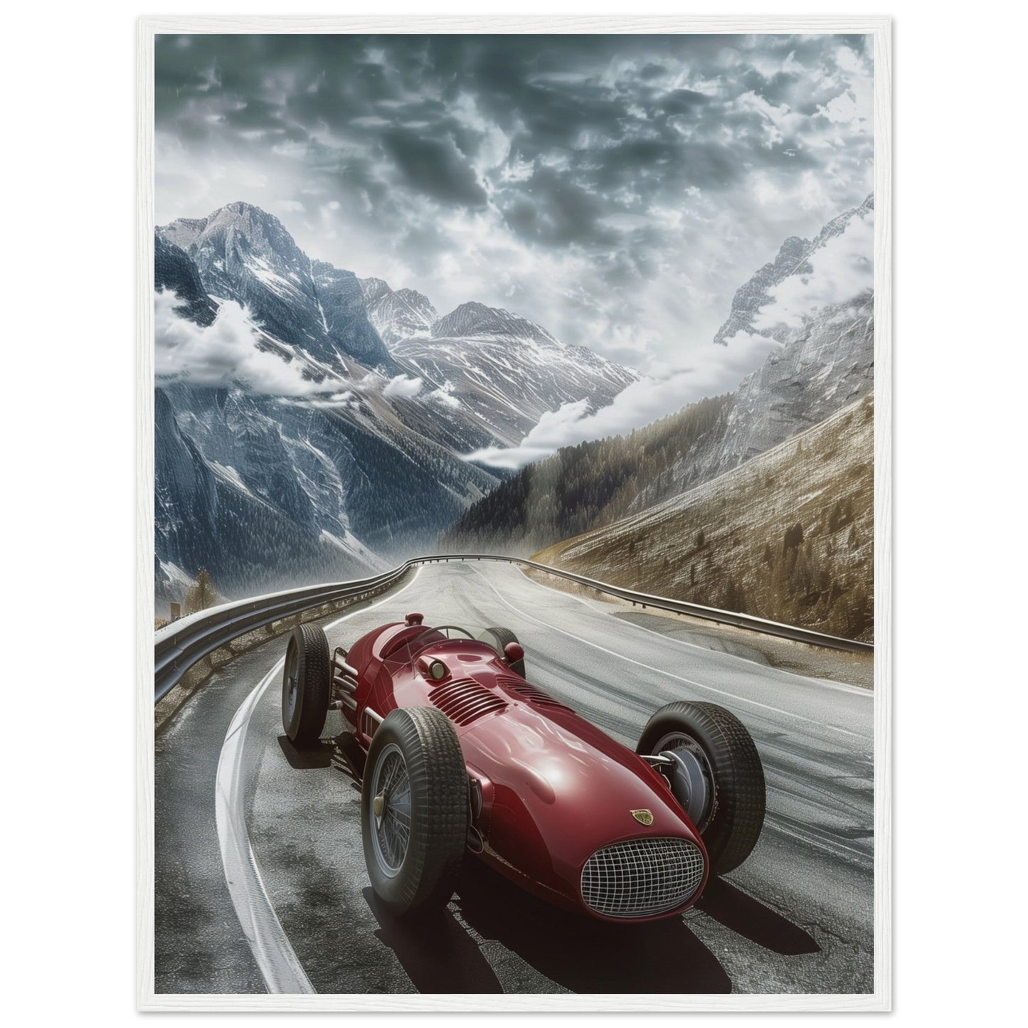 Poster Voiture De Course Ancienne ( 60x80-cm-Bois-blanc)