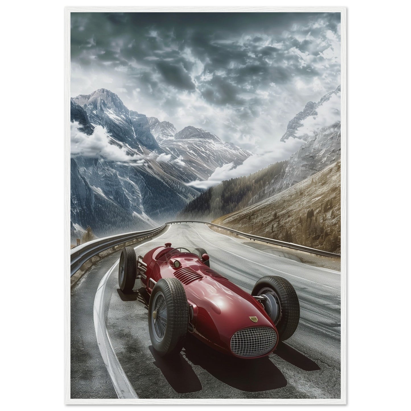 Poster Voiture De Course Ancienne ( 70x100-cm-Bois-blanc)